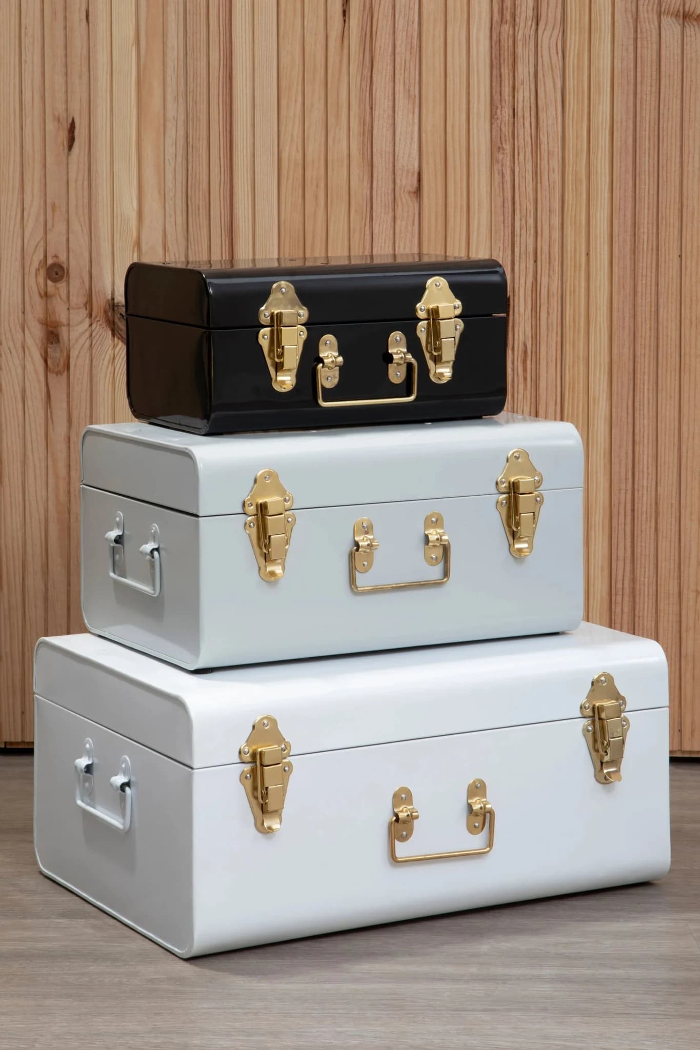 Parley Set of Three White Grey and Black Storage Trunks - Bookcases & shelving, photo 6 of 8