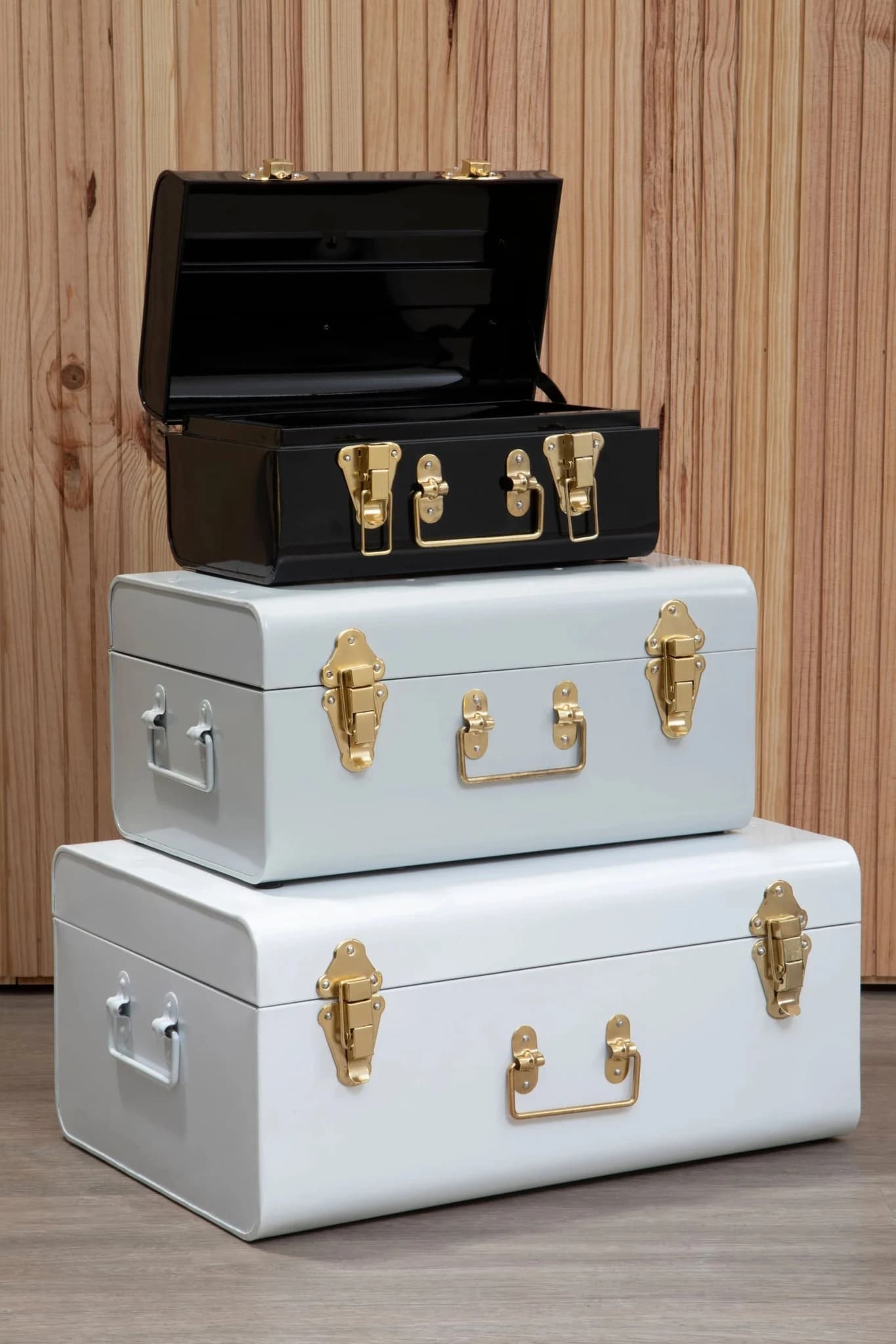 Parley Set of Three White Grey and Black Storage Trunks - Bookcases & shelving, photo 4 of 8
