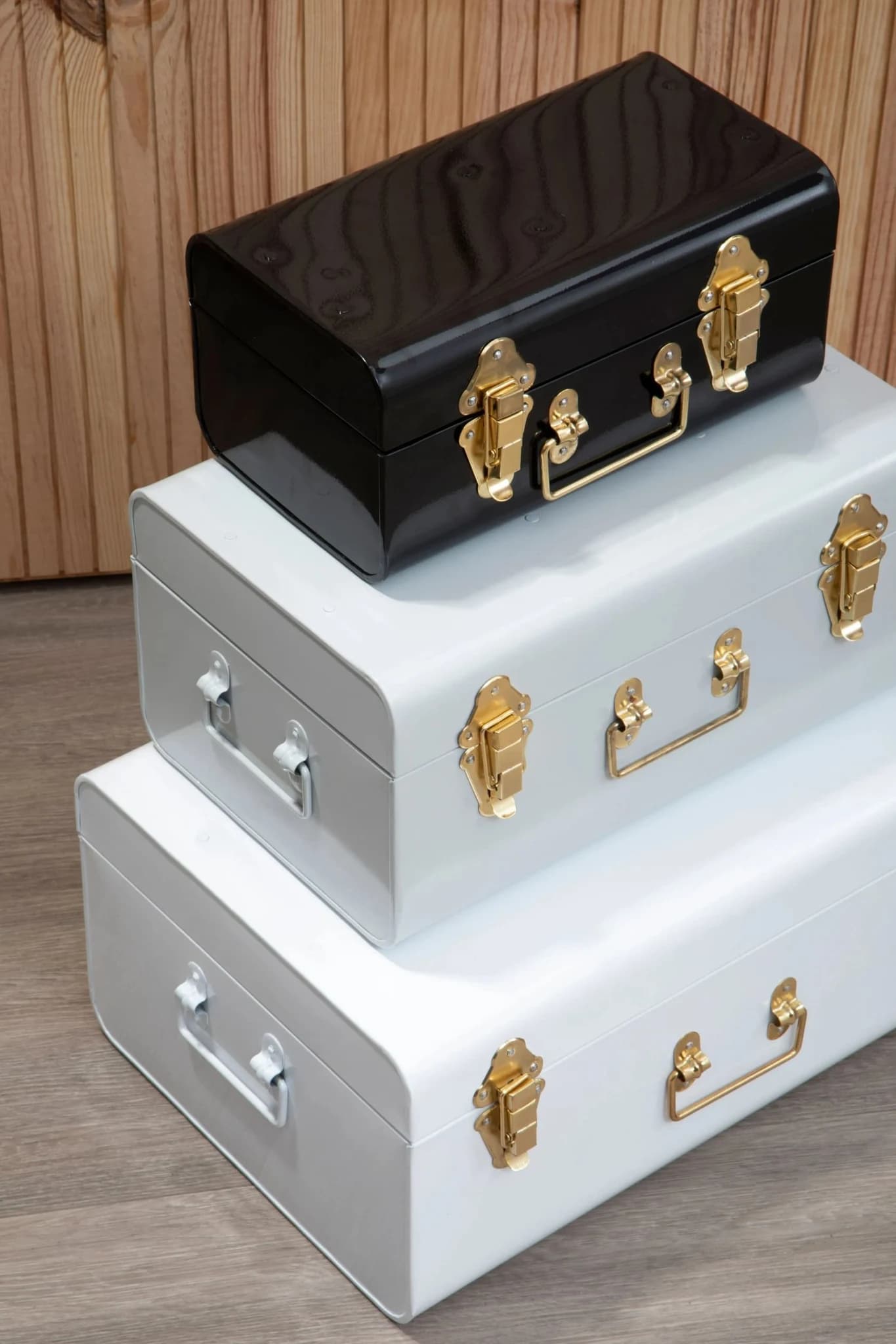 Parley Set of Three White Grey and Black Storage Trunks - Bookcases & shelving, photo 3 of 8