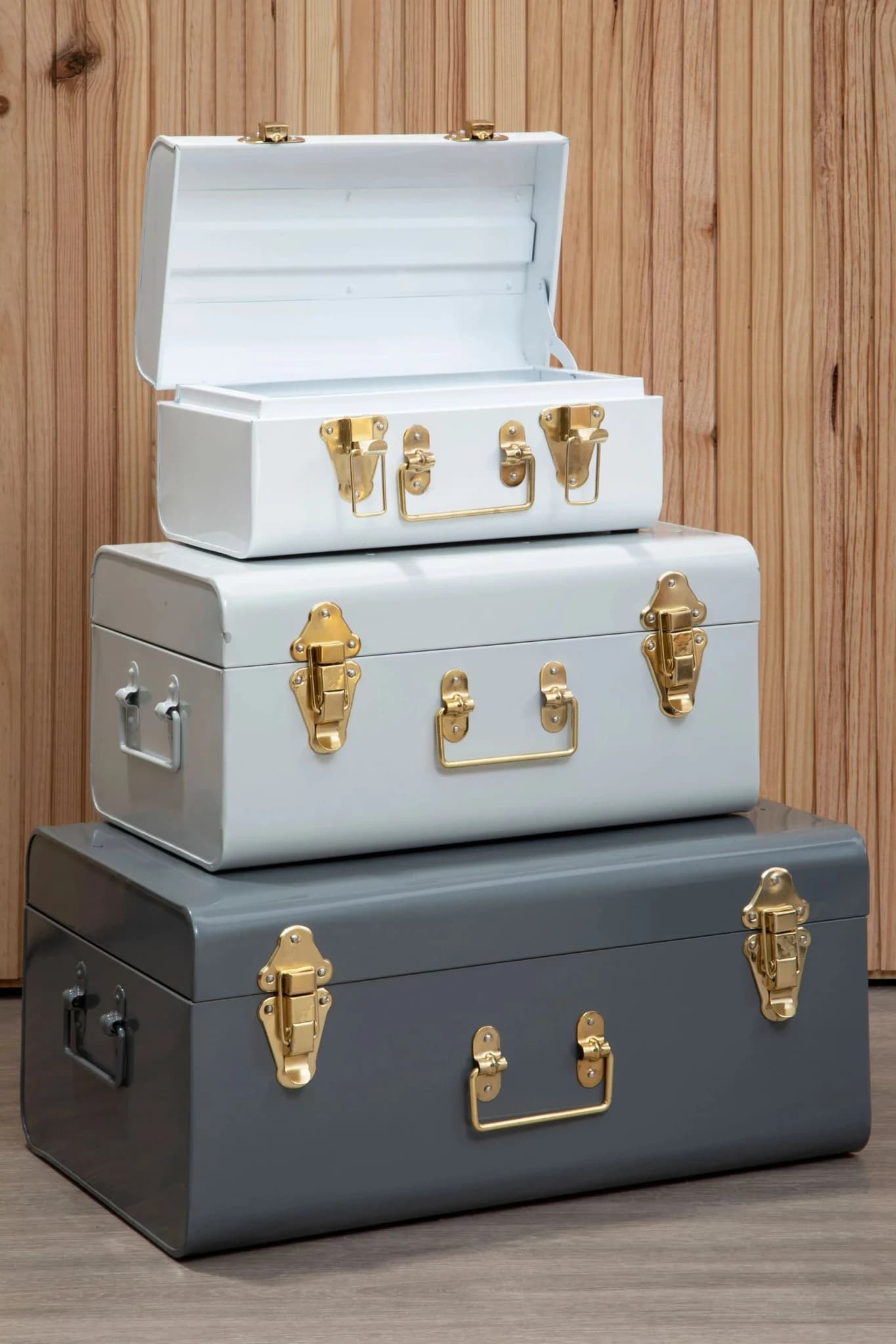 Parley Set of Three Assorted Grey Storage Trunks - Bookcases & shelving, photo 4 of 8