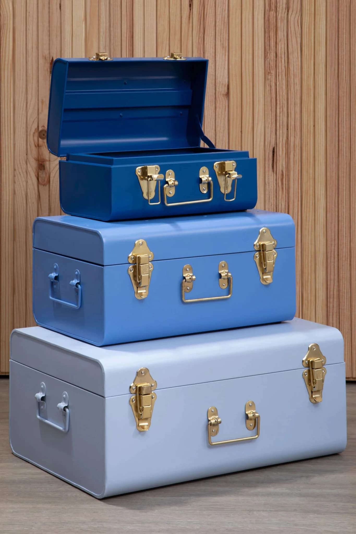 Parley Set of Three Assorted Blue Storage Trunks - Bookcases & shelving, photo 4 of 8