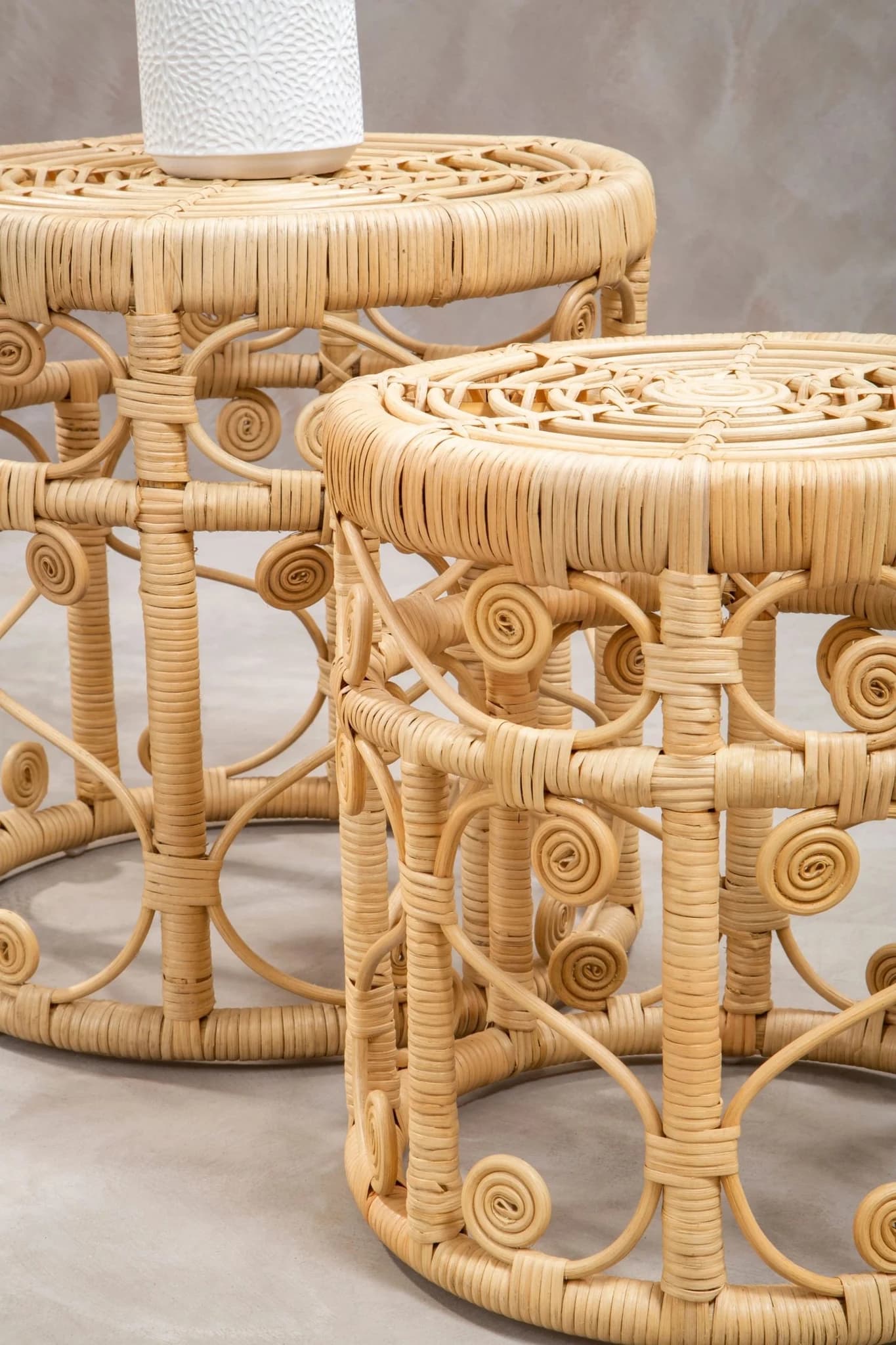 Mataram Natural Rattan Set of 2 Side Tables - Tables, photo 5 of 8