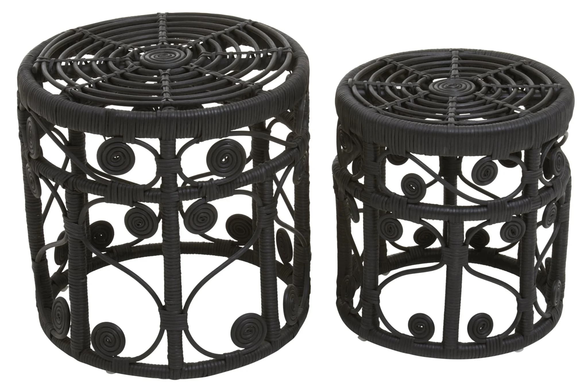 Mataram Black Rattan Set Of 2 Side Tables - Tables, photo 8 of 8