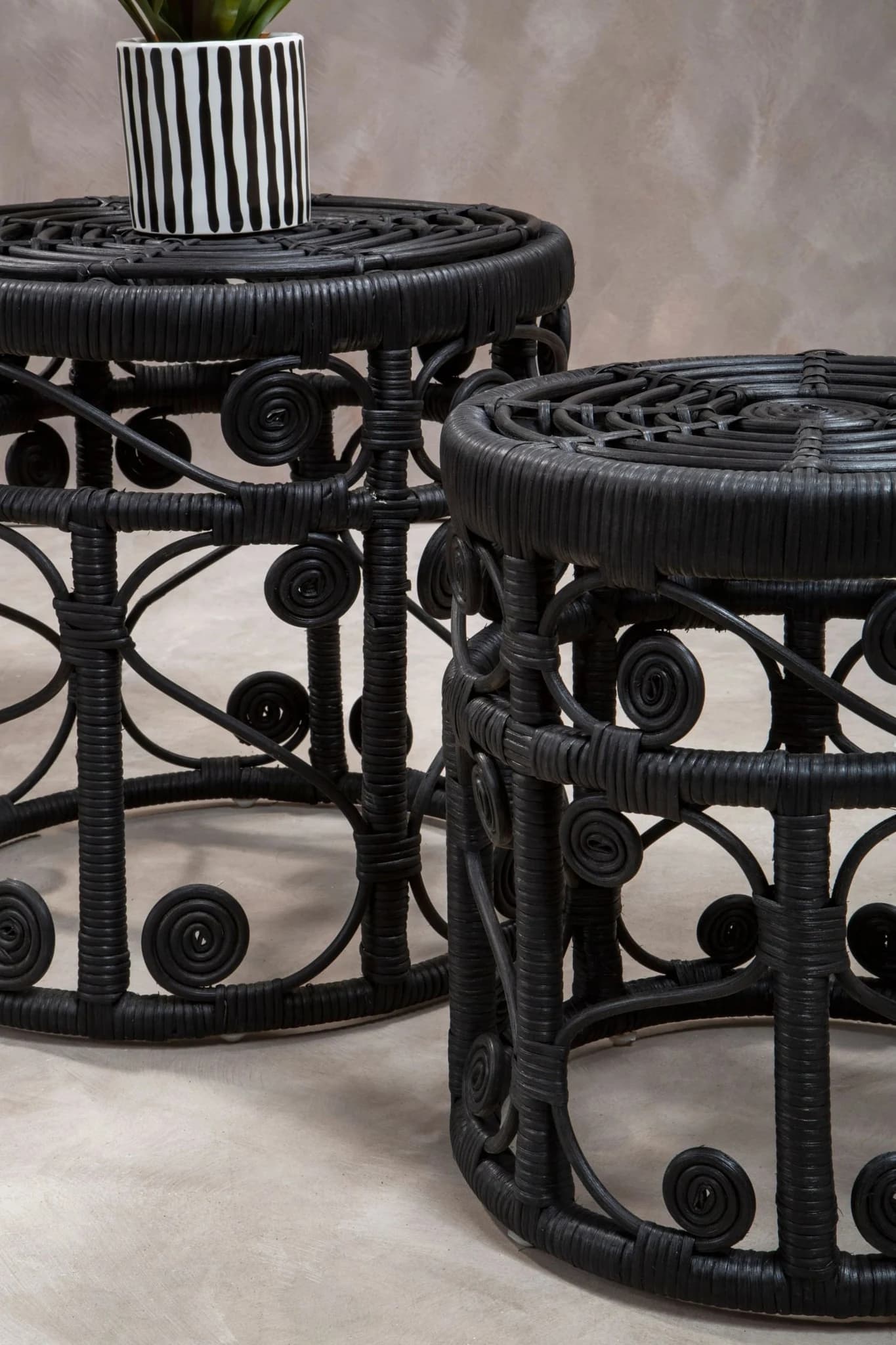Mataram Black Rattan Set Of 2 Side Tables - Tables, photo 5 of 8