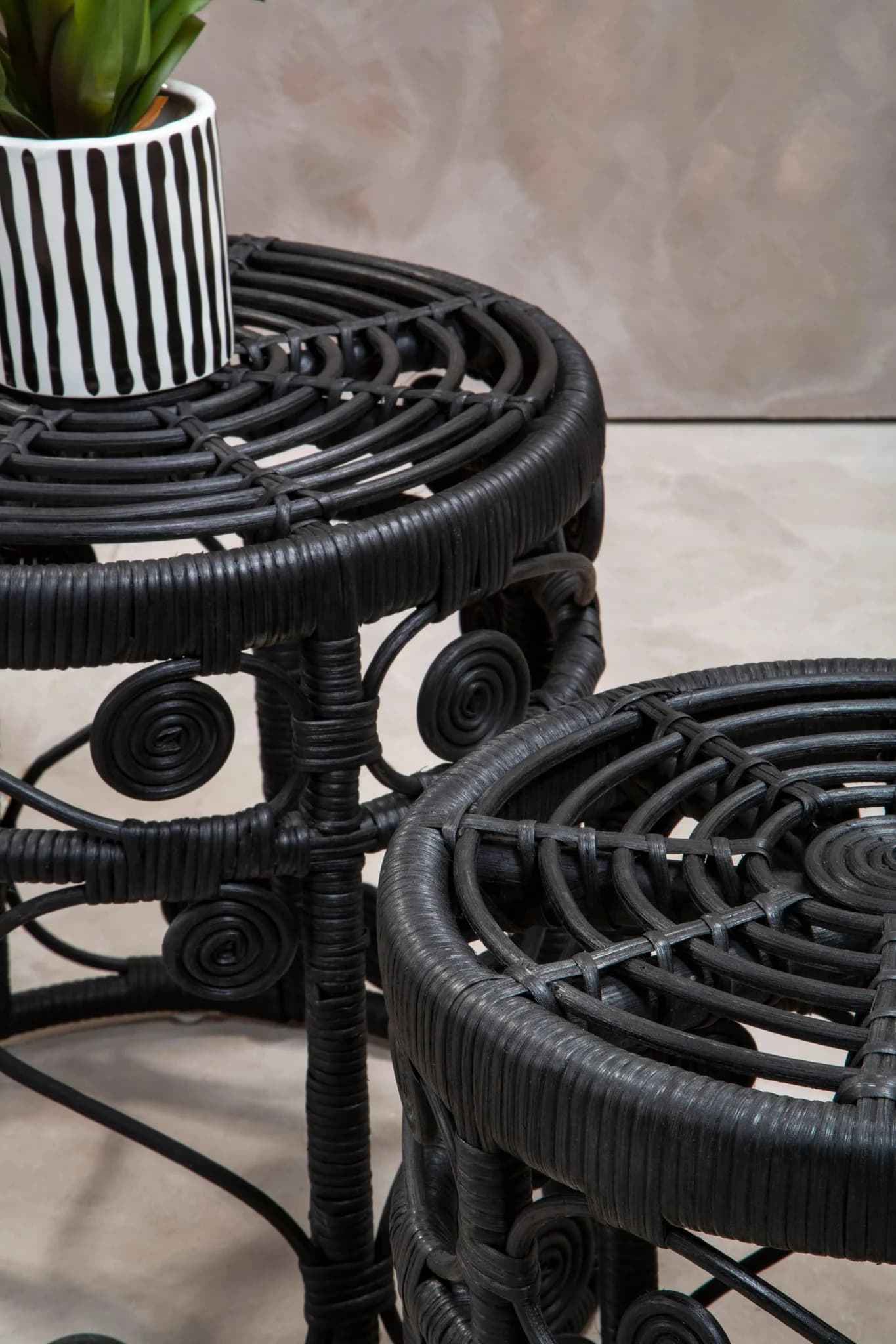 Mataram Black Rattan Set Of 2 Side Tables - Tables, photo 4 of 8
