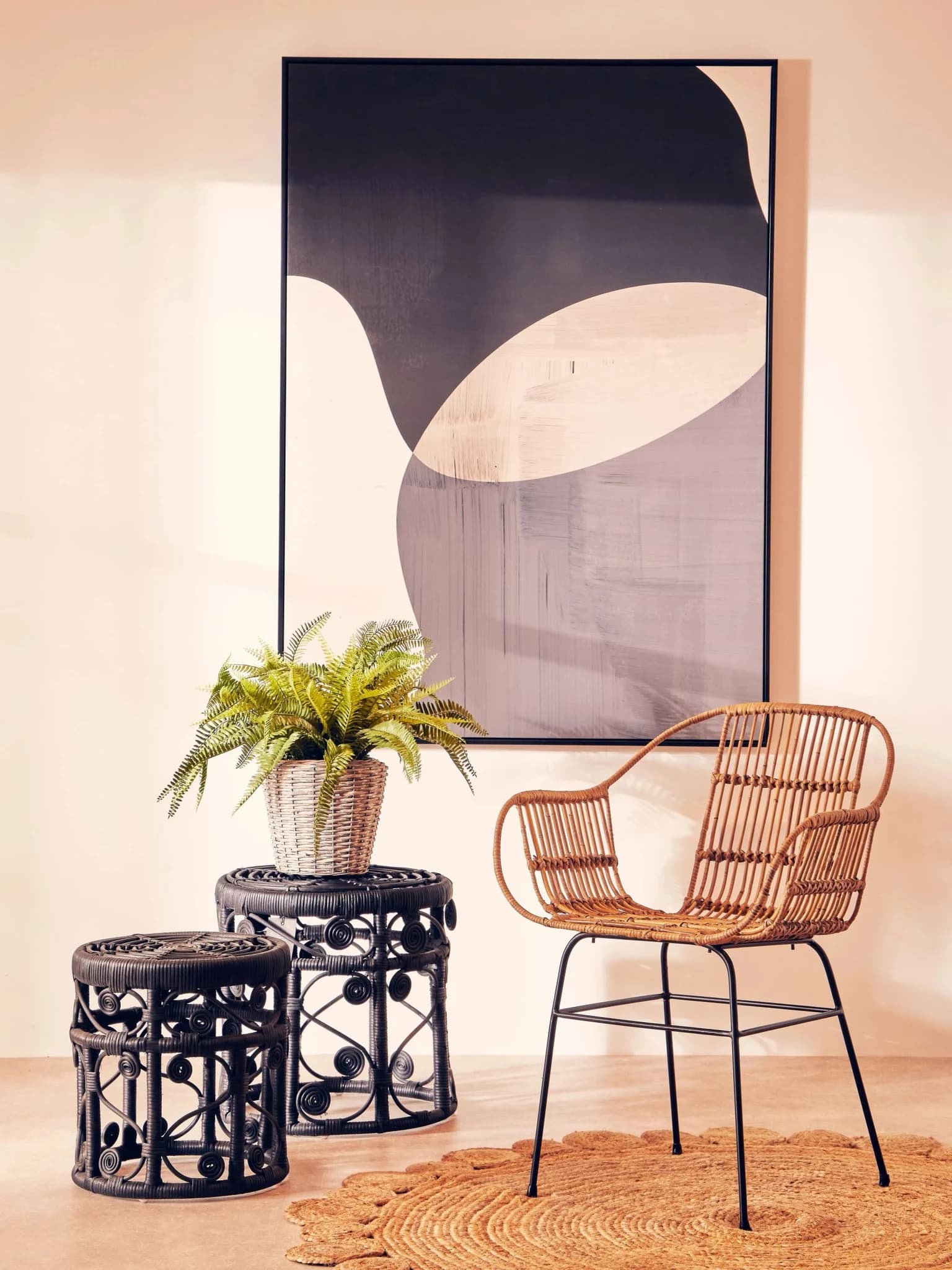 Mataram Black Rattan Set Of 2 Side Tables - Tables, photo 3 of 8