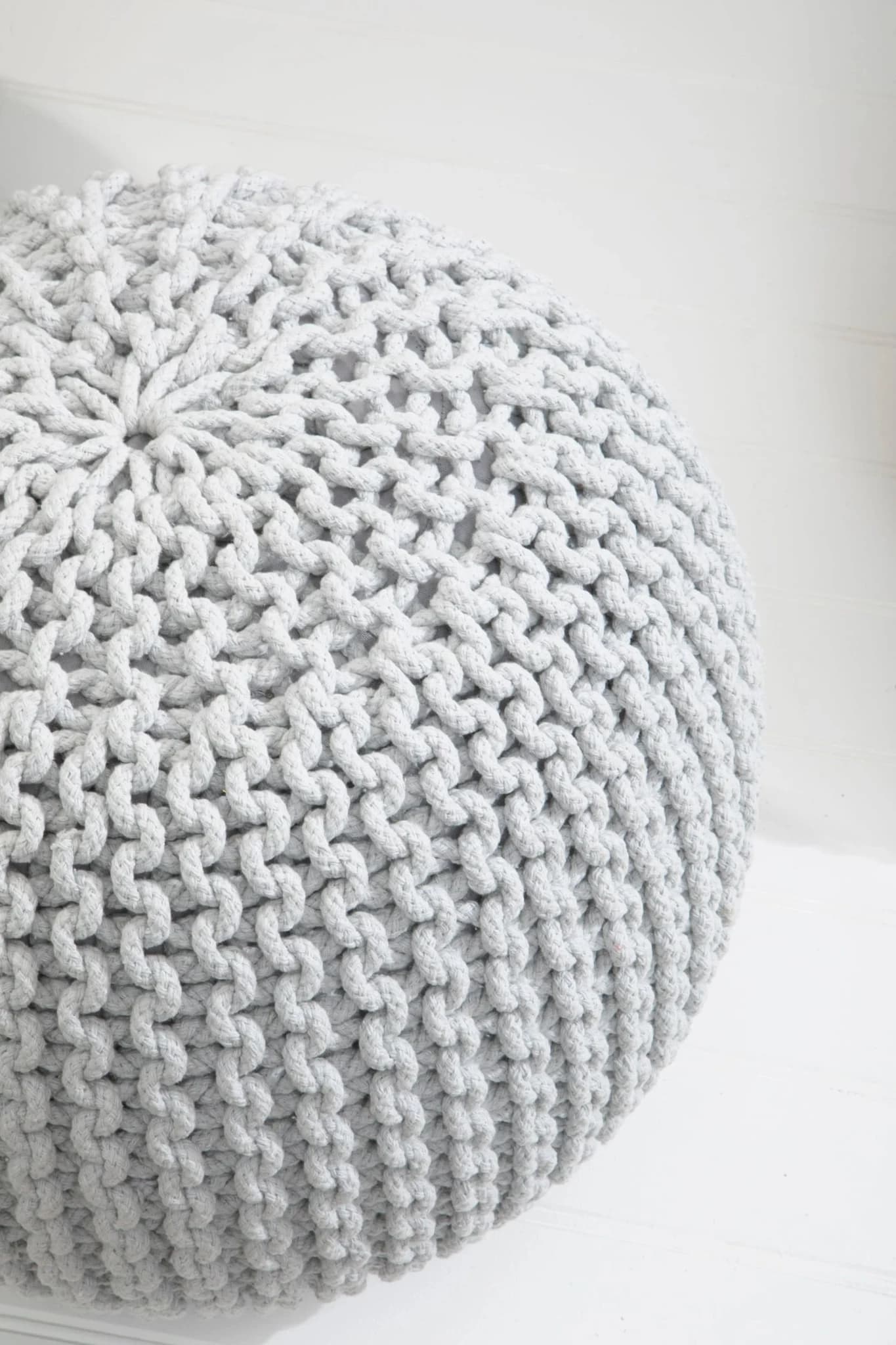 Marlowe Kids Grey Knitted Round Pouffe - Decorative, photo 3 of 7