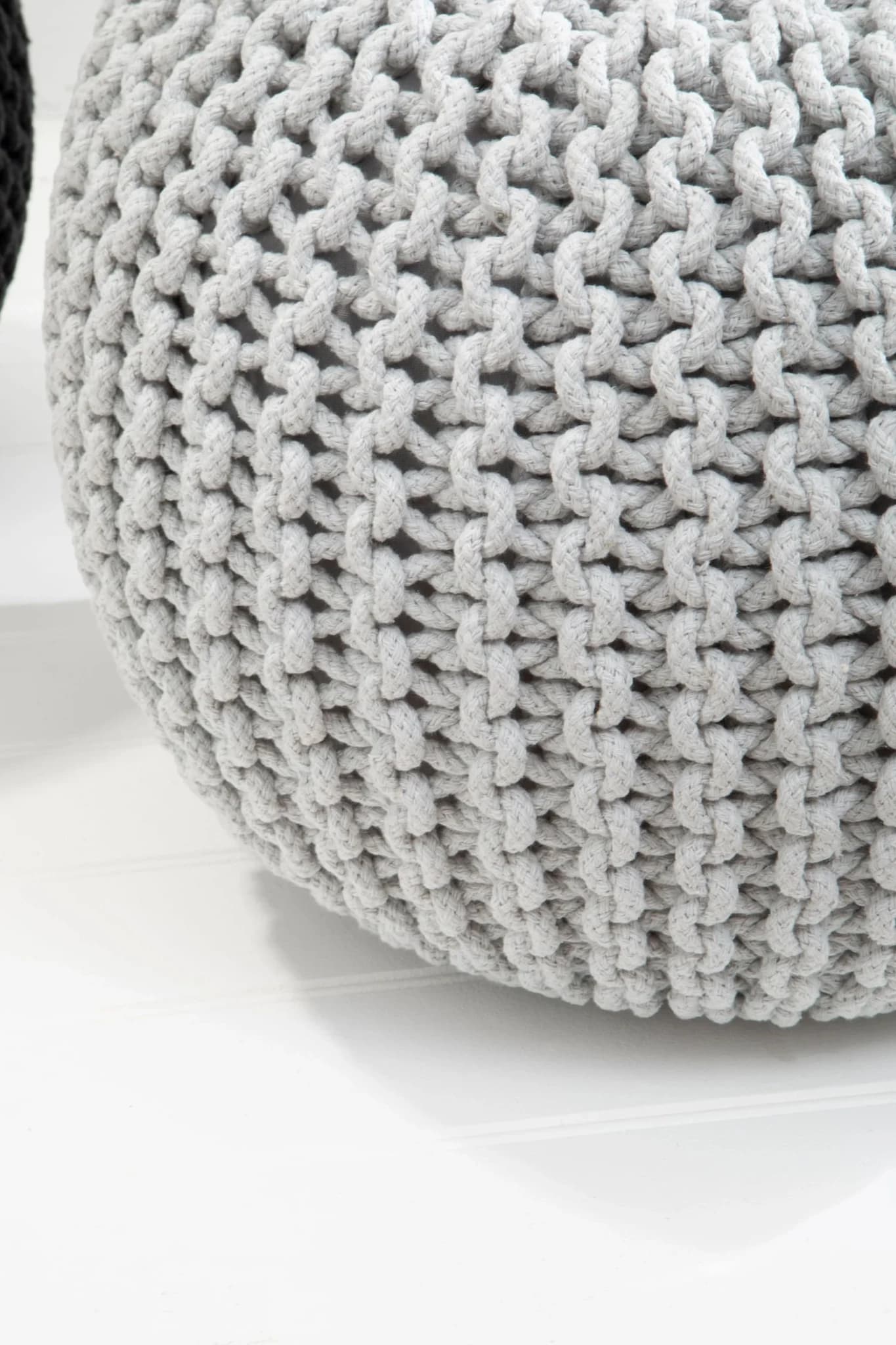 Marlowe Kids Grey Knitted Round Pouffe - Decorative, photo 2 of 7