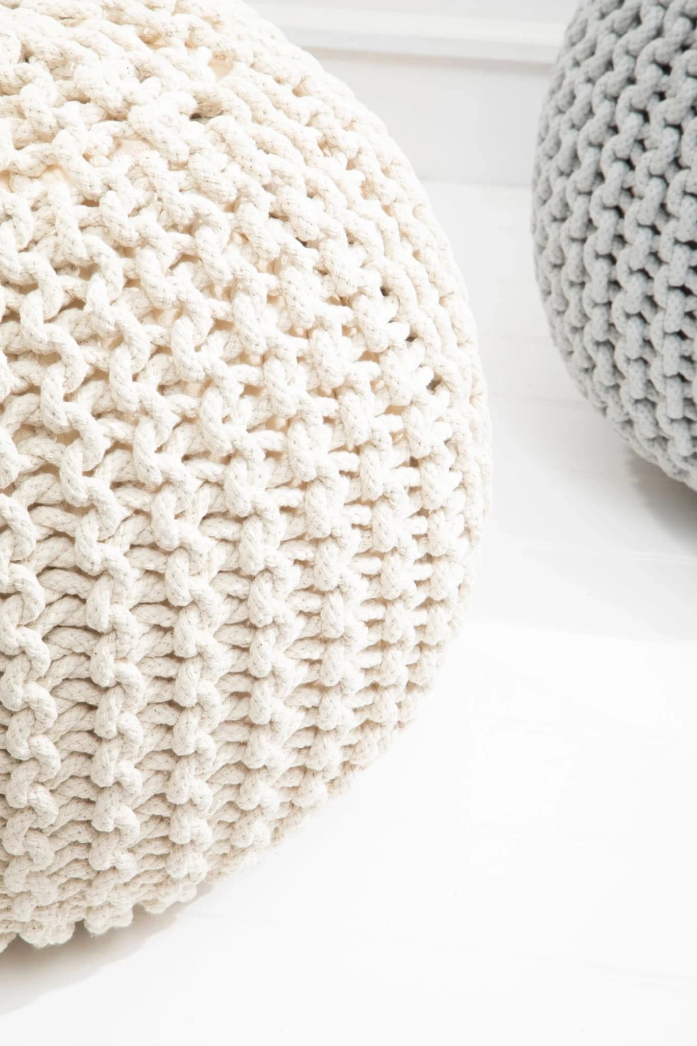 Marlowe Kids Cream Knitted Round Pouffe - Decorative, photo 5 of 8