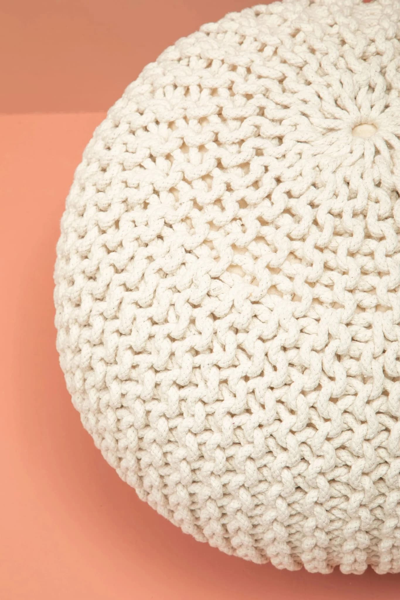 Marlowe Kids Cream Knitted Round Pouffe - Decorative, photo 4 of 8