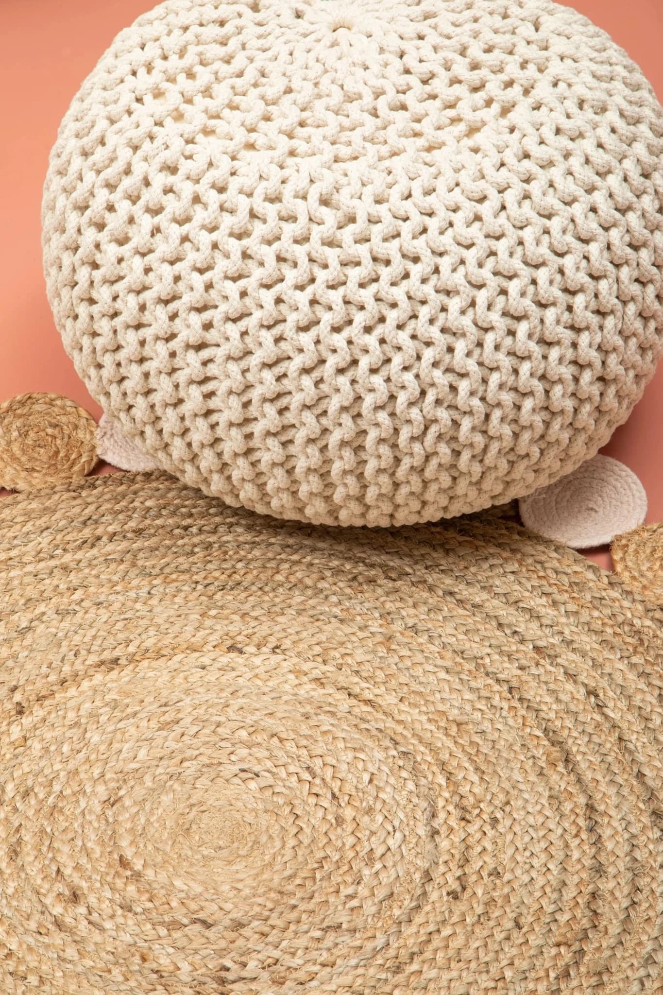 Marlowe Kids Cream Knitted Round Pouffe - Decorative, photo 3 of 8