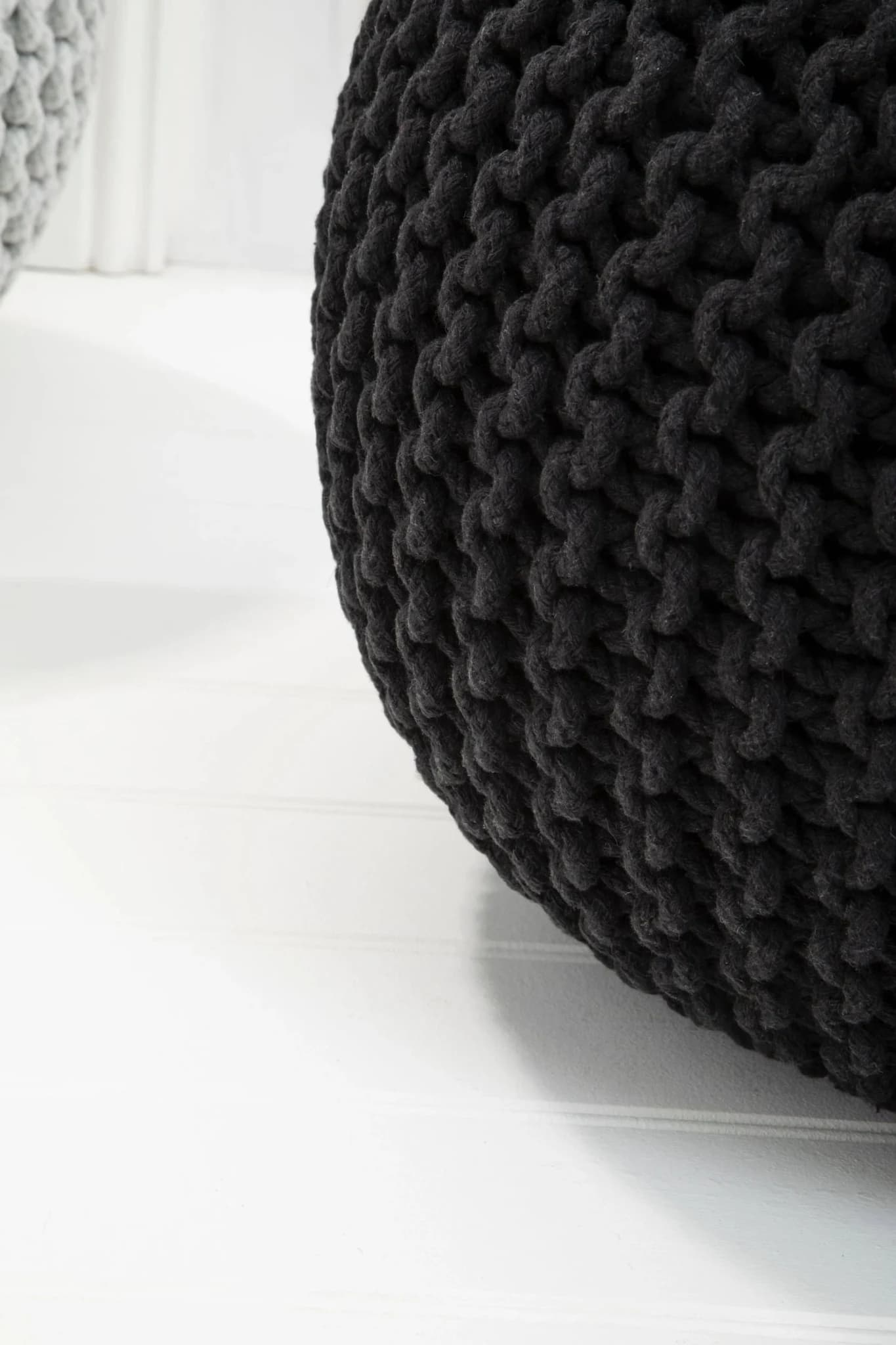 Marlowe Kids Black Knitted Round Pouffe - Decorative, photo 4 of 8