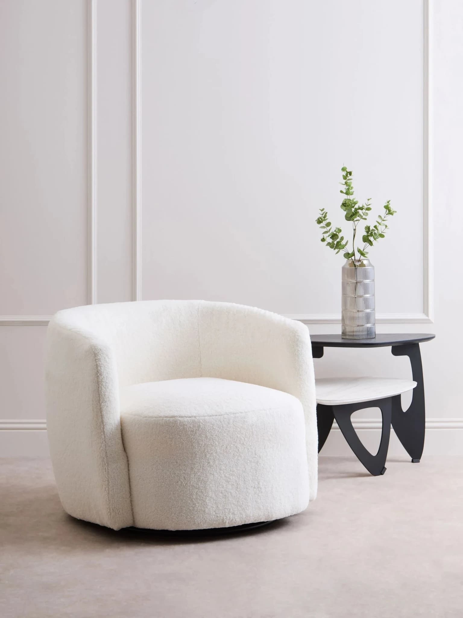 Montreal Ivory Boucle Effect Curved Lounge Chair With Swivel Base - Seating, photo 4 of 8