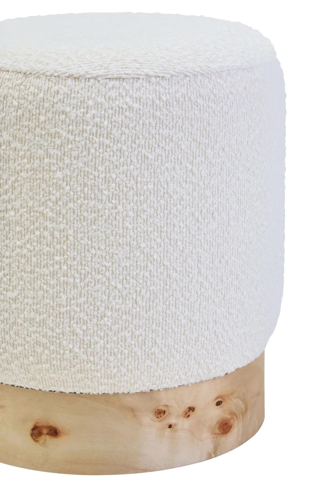 Mota Burl Wood And Cream Boucle Round Stool - Seating, photo 7 of 8