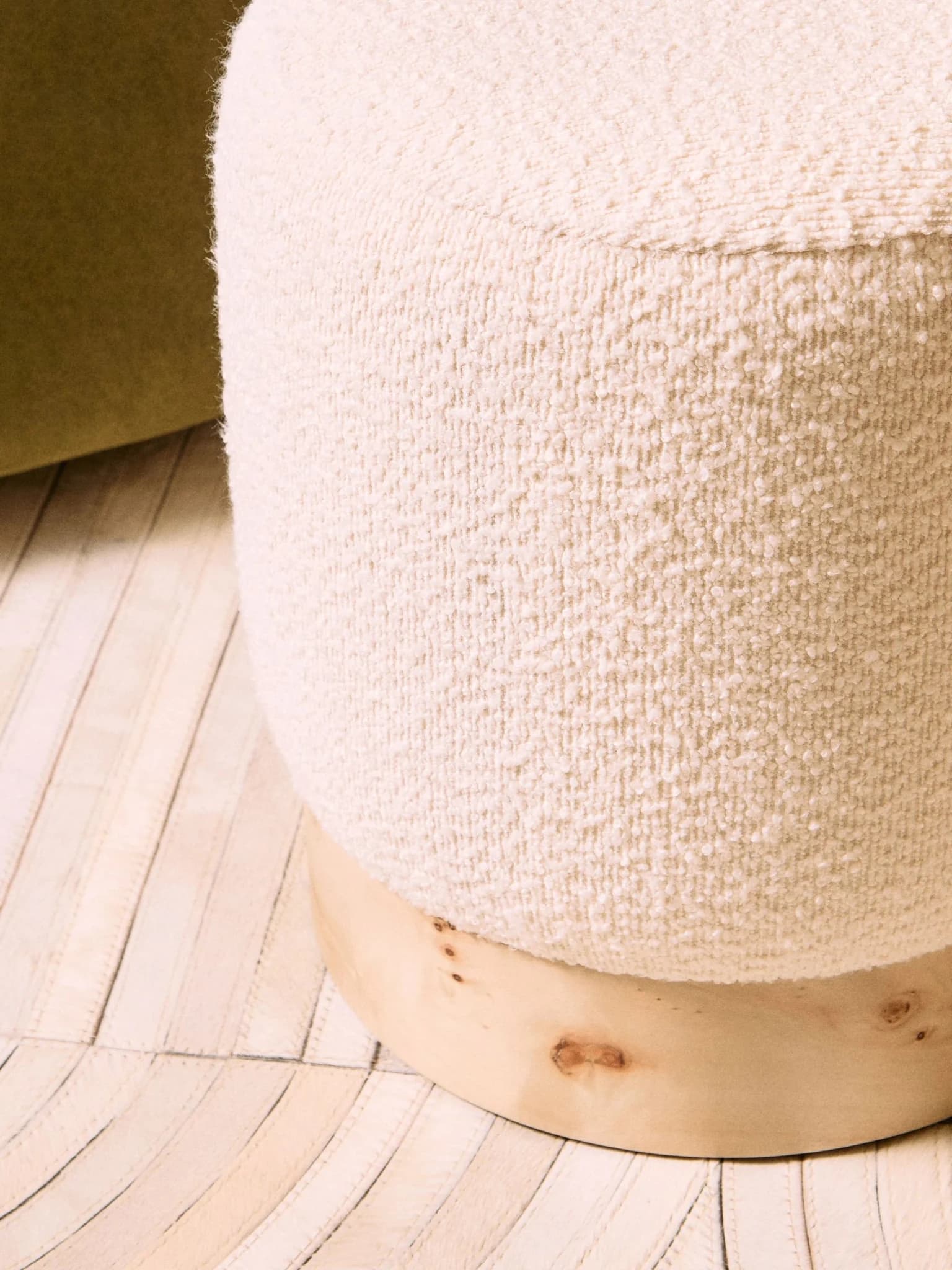 Mota Burl Wood And Cream Boucle Round Stool - Seating, photo 3 of 8