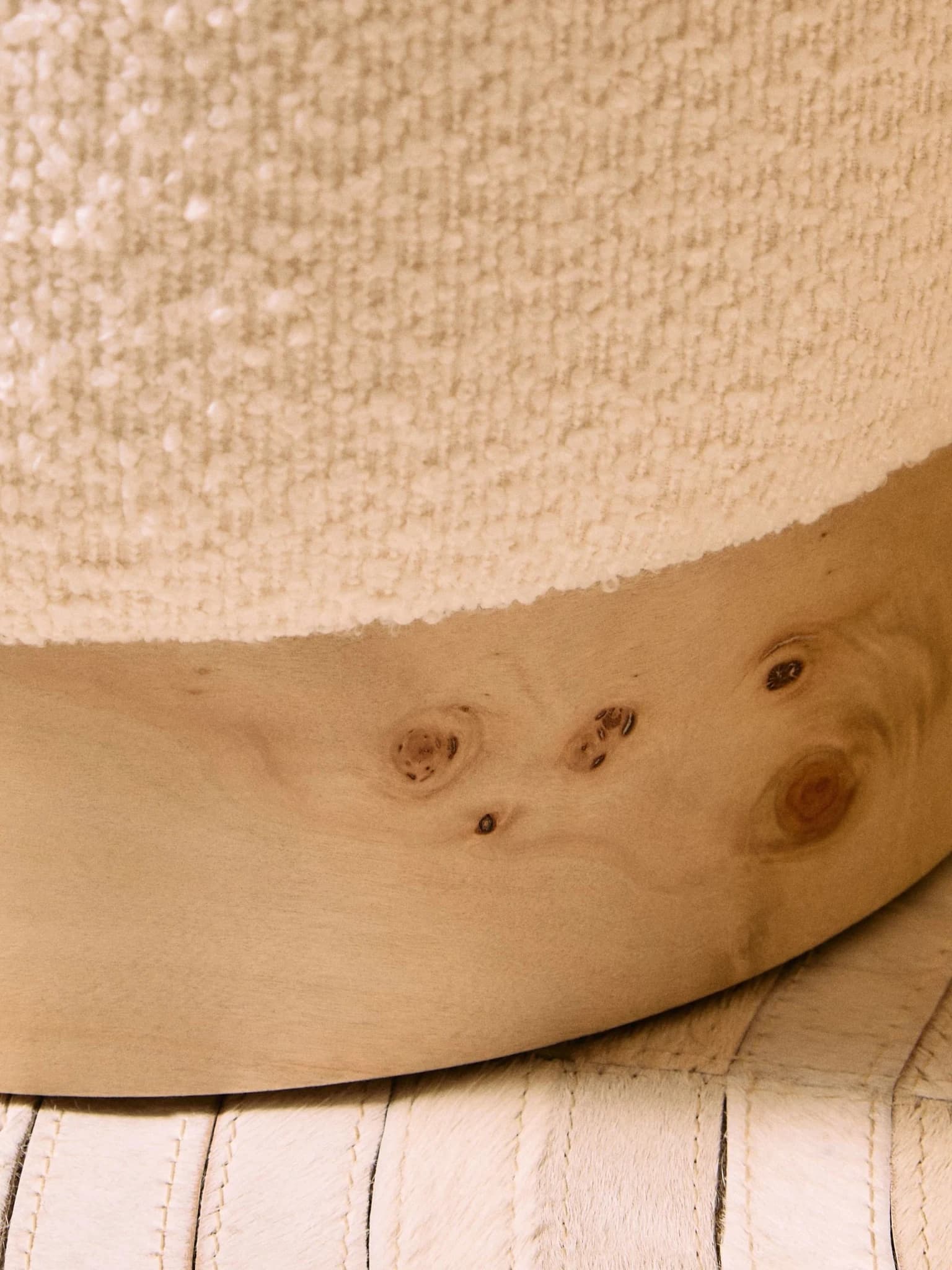 Mota Burl Wood And Cream Boucle Round Stool - Seating, photo 2 of 8