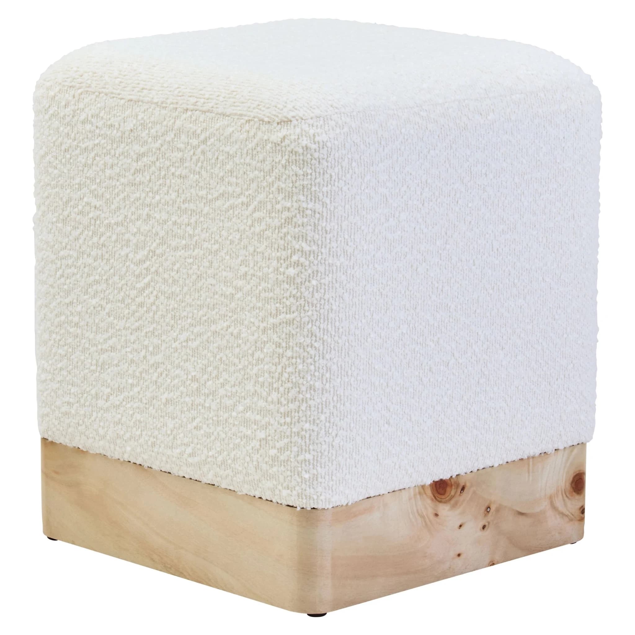 Mota Burl Wood And Cream Boucle Sqaure Stool - Seating, photo 5 of 8