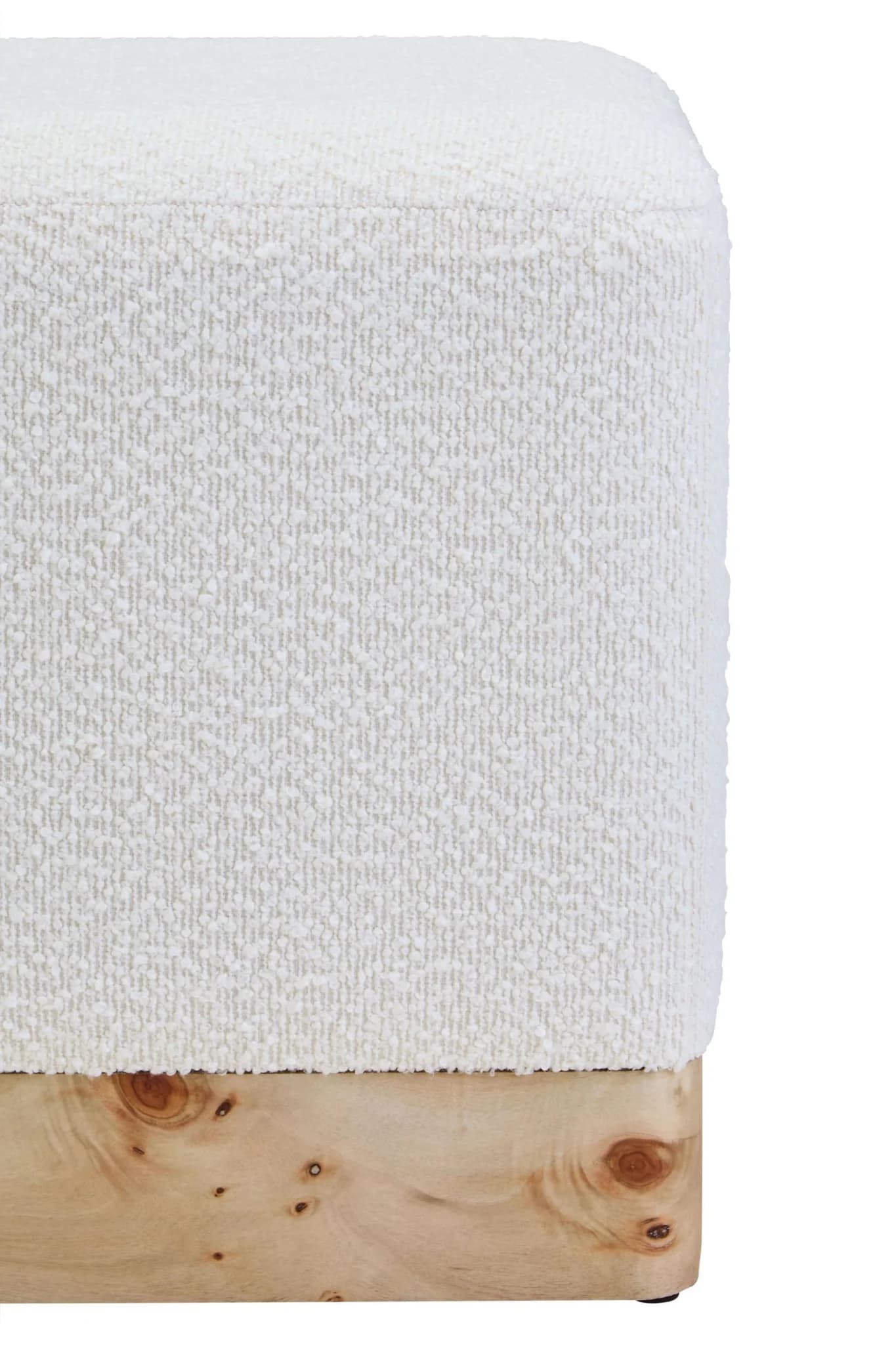 Mota Burl Wood And Cream Boucle Sqaure Stool - Seating, photo 7 of 8