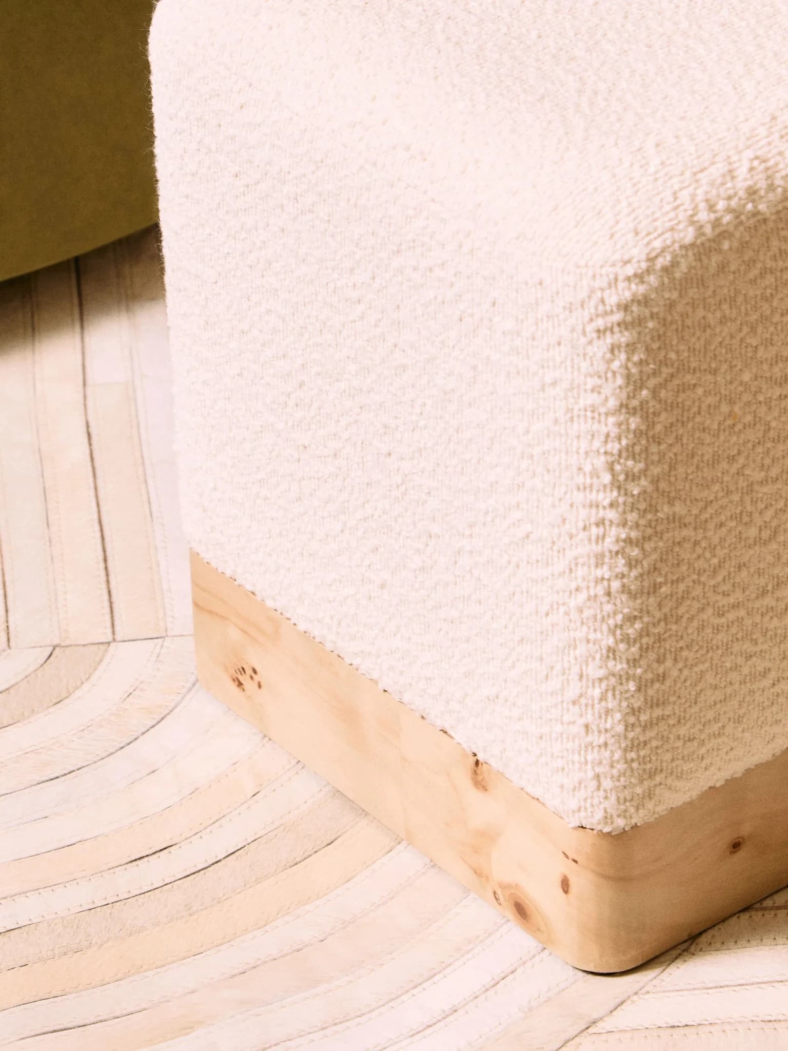 Mota Burl Wood And Cream Boucle Sqaure Stool - Seating, photo 3 of 8