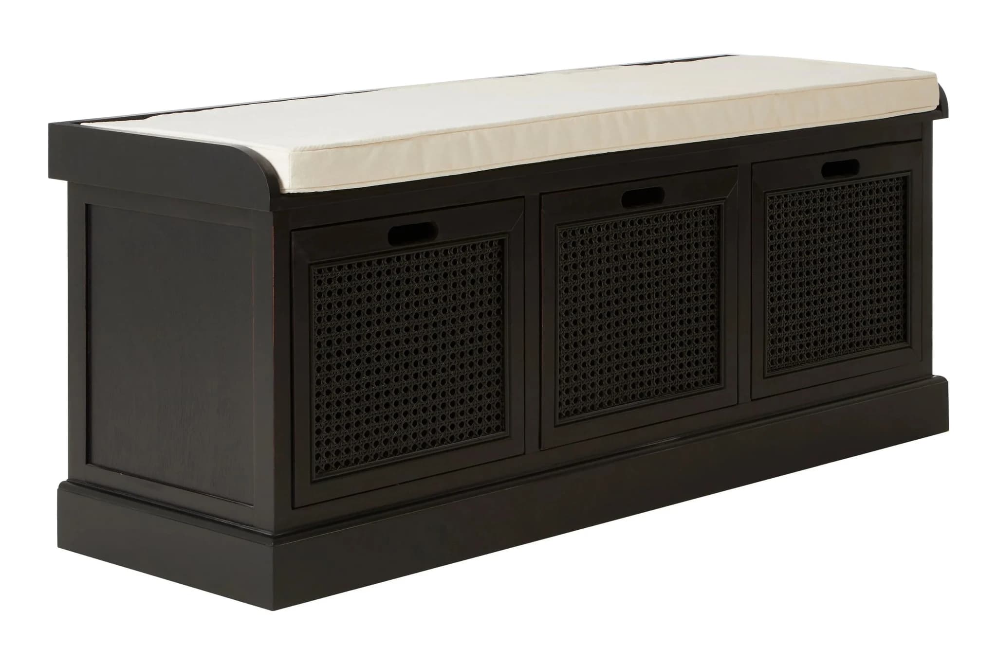 Heritage Black Three Drawer Wooden and Rattan Storage Bench with Cushion - Bookcases & shelving, photo 4 of 5