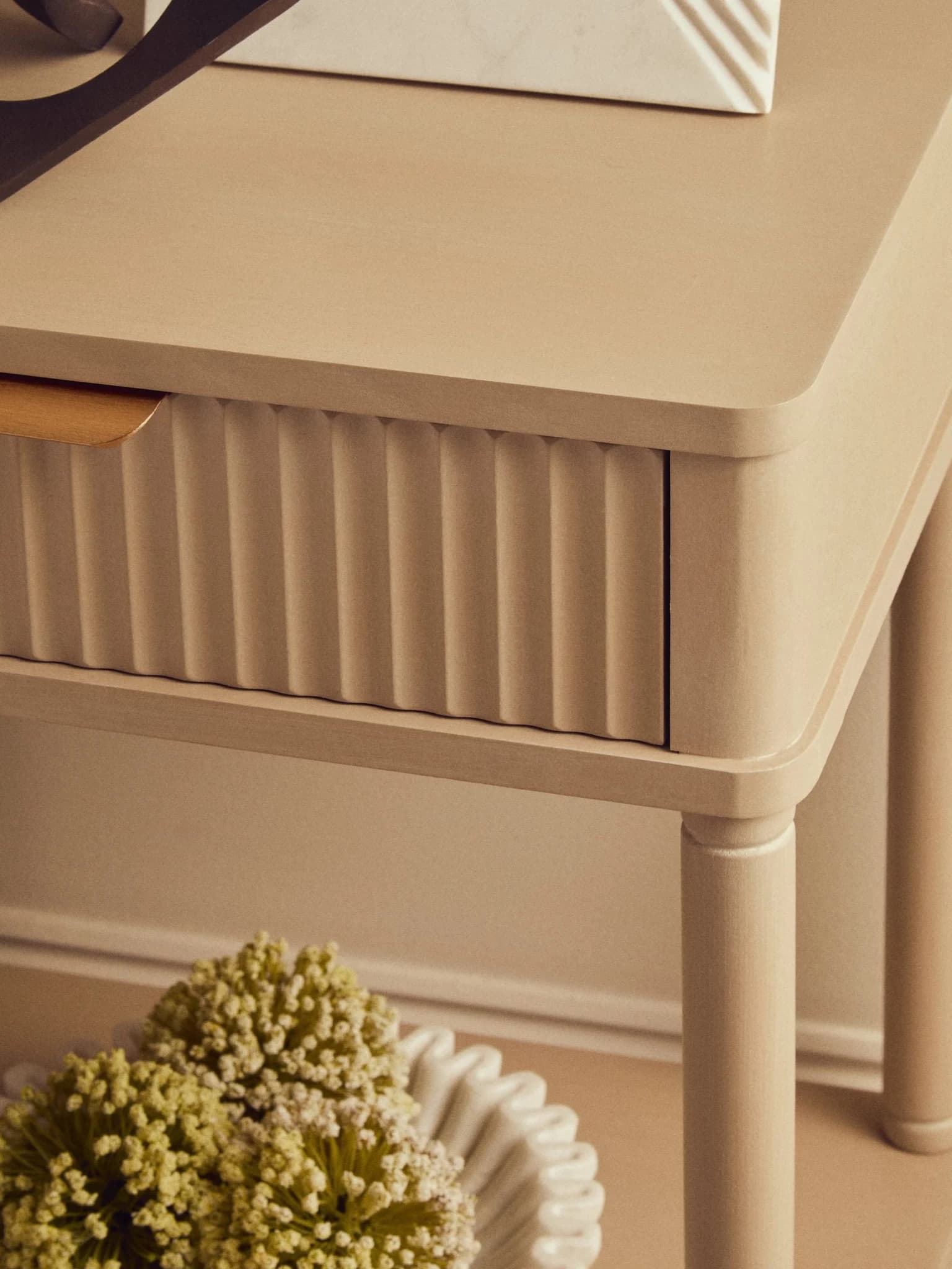 Heritage One Drawer Reed Detail Taupe Wooden Side Table - Tables, photo 4 of 8