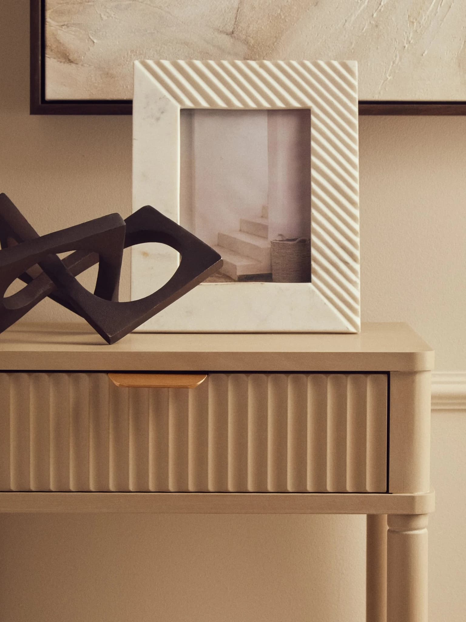 Heritage One Drawer Reed Detail Taupe Wooden Side Table - Tables, photo 3 of 8