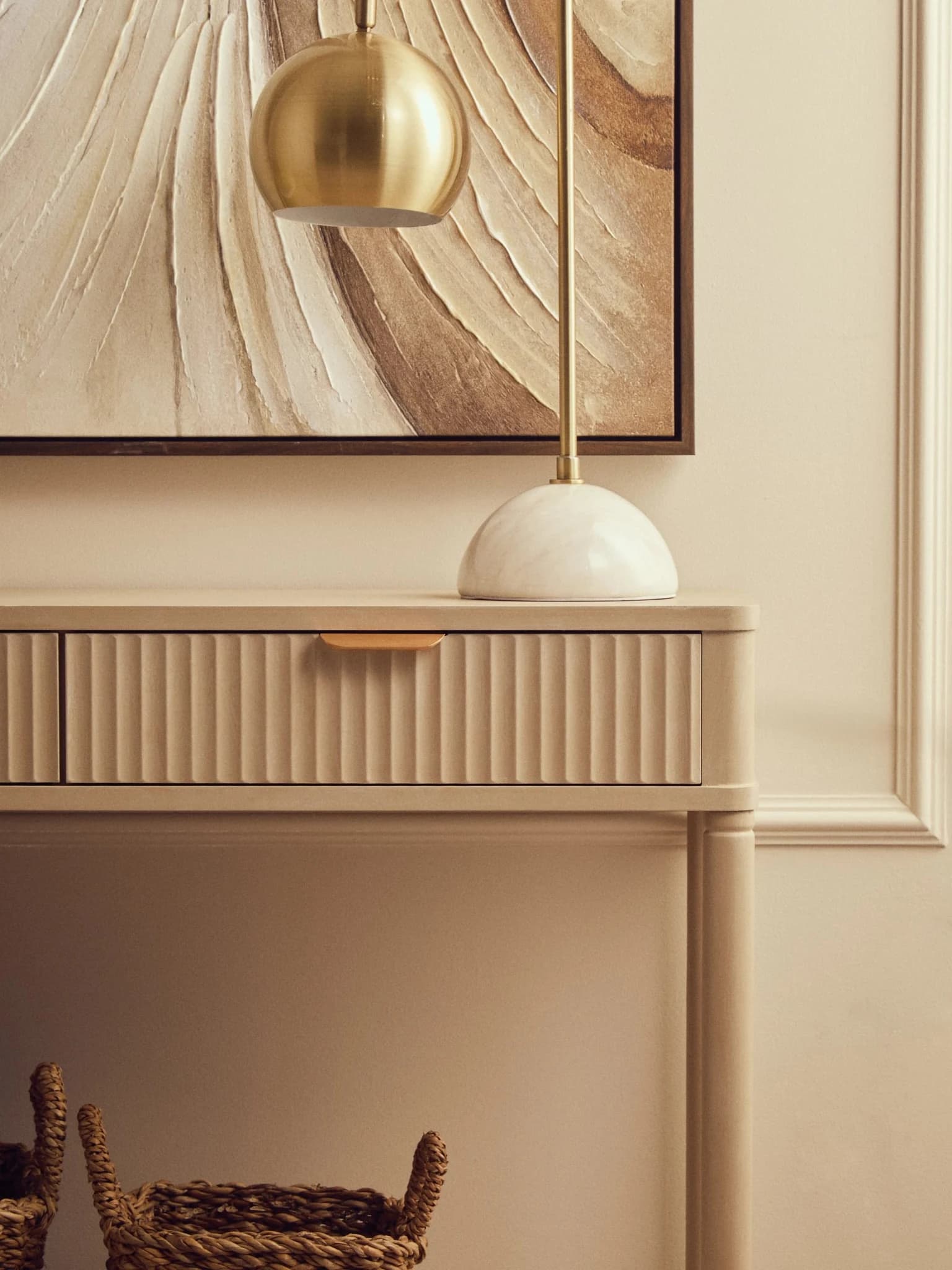 Heritage Two Drawer Reed Detail Taupe Wooden Console Table - Tables, photo 6 of 8