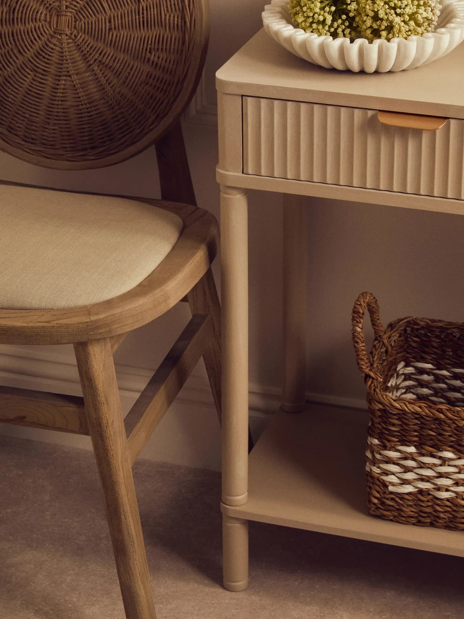 Heritage Two Drawer Reed Detail Taupe Wooden Console Table - Tables, photo 5 of 8