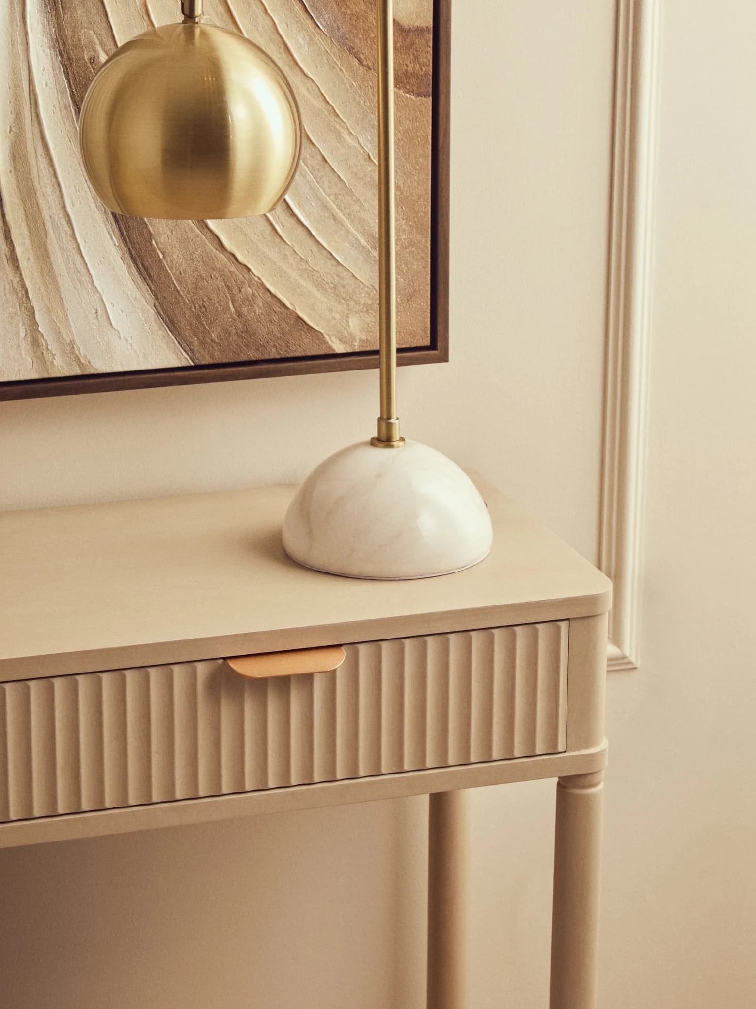 Heritage Two Drawer Reed Detail Taupe Wooden Console Table - Tables, photo 3 of 8