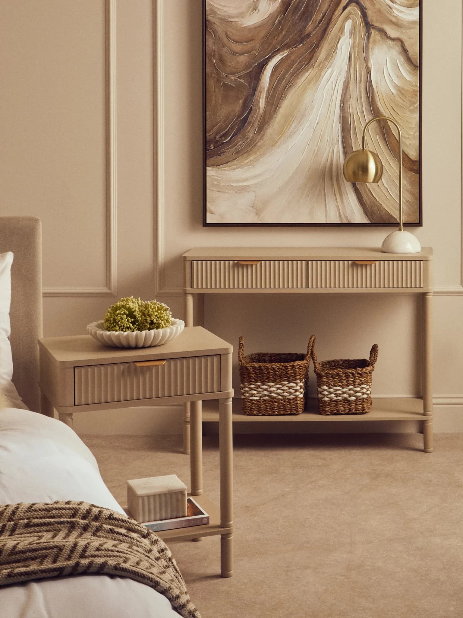 Heritage Two Drawer Reed Detail Taupe Wooden Console Table - Tables, photo 2 of 8
