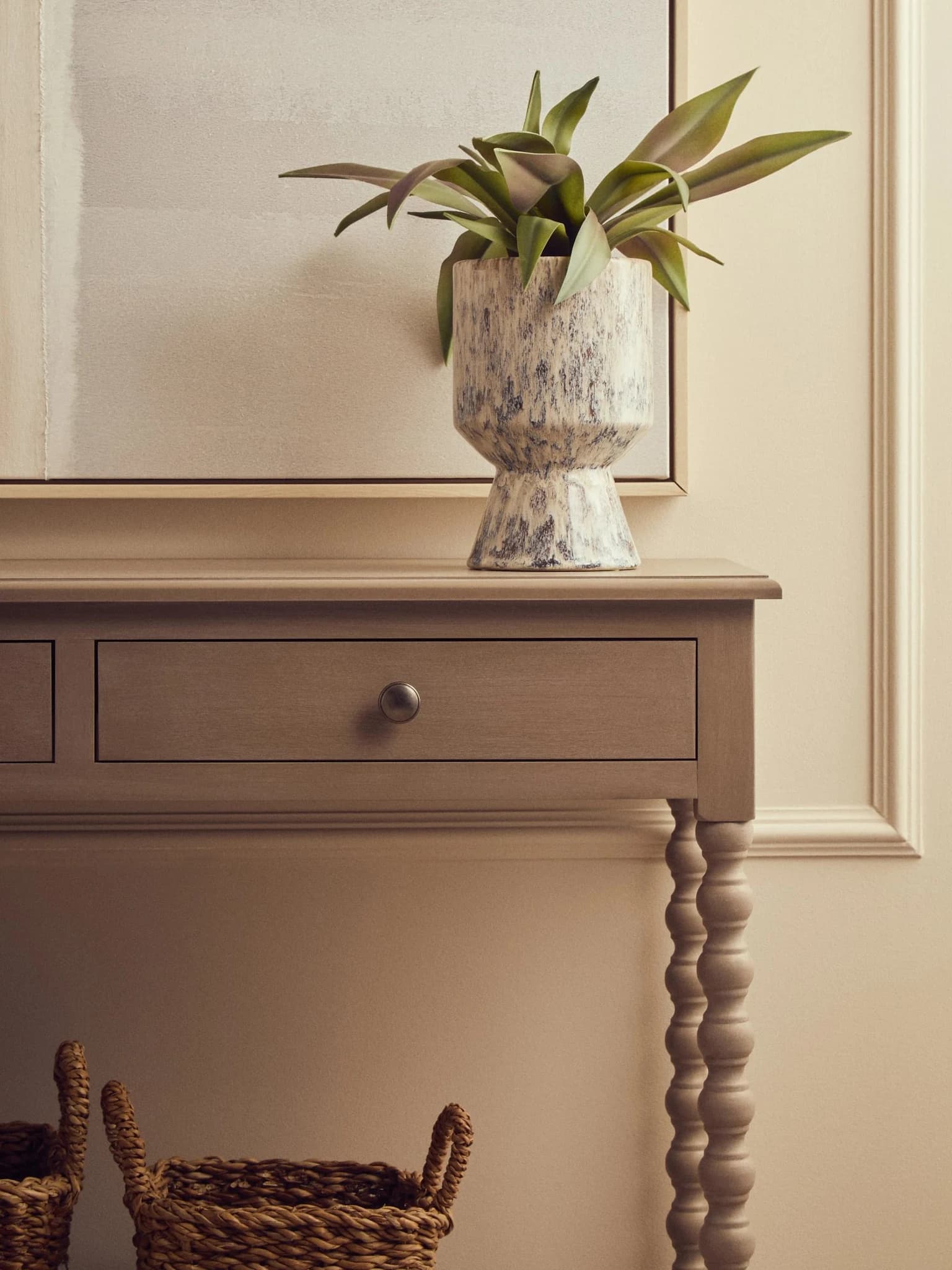 Heritage Two Drawer Bobble Detail Grey Wooden Console Table - Tables, photo 5 of 8