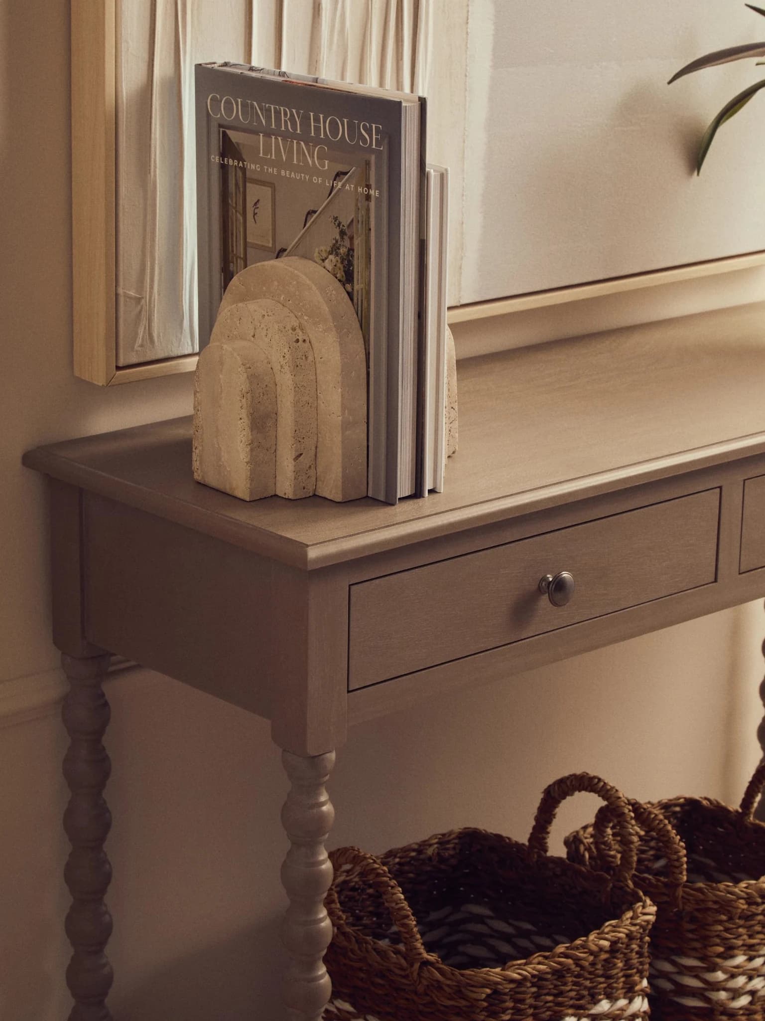 Heritage Two Drawer Bobble Detail Grey Wooden Console Table - Tables, photo 3 of 8