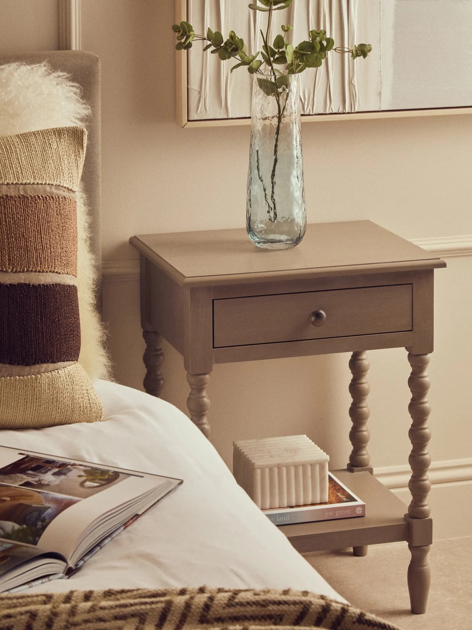 Heritage One Drawer Bobble Detail Grey Wooden Side Table - Tables, photo 4 of 8