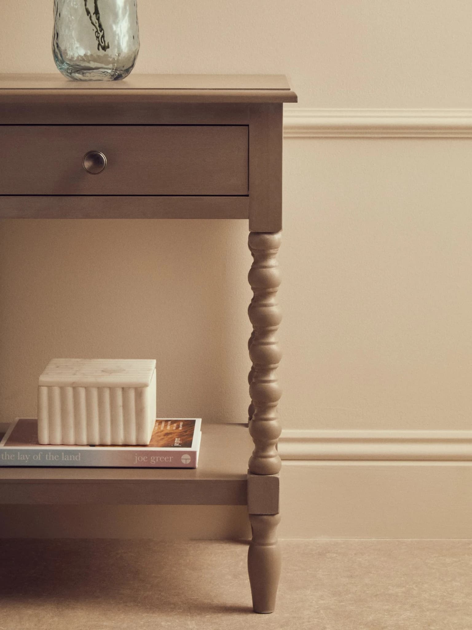 Heritage One Drawer Bobble Detail Grey Wooden Side Table - Tables, photo 3 of 8