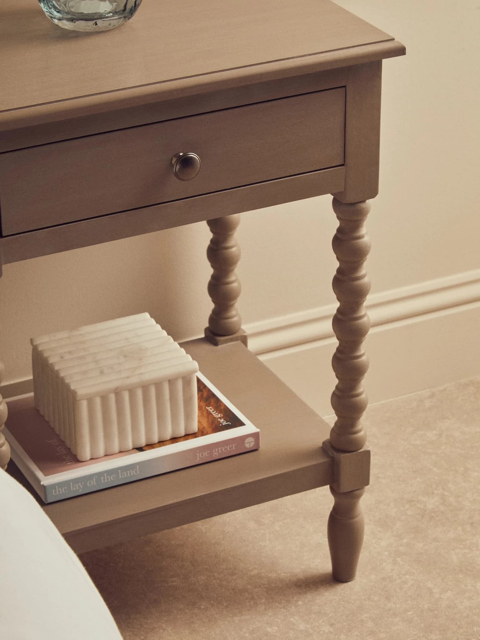 Heritage One Drawer Bobble Detail Grey Wooden Side Table - Tables, photo 2 of 8