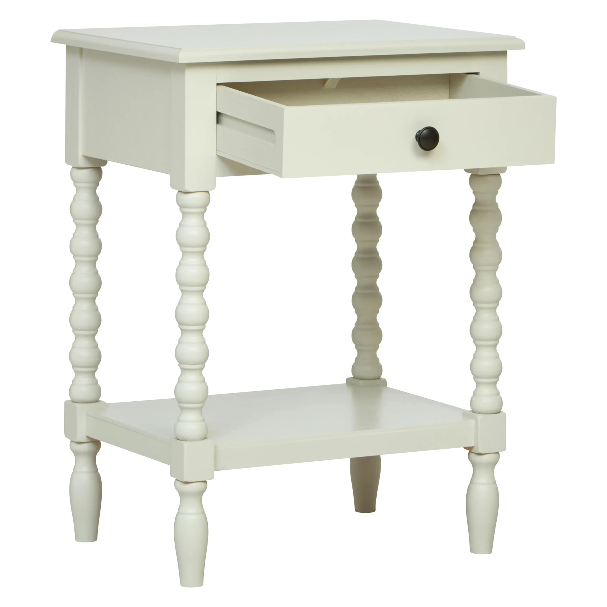 Heritage One Drawer Bobble Detail Ivory Wooden Bedside Table - Tables, photo 4 of 8