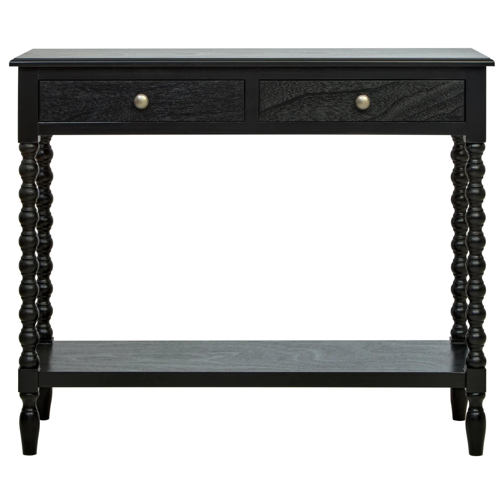 Heritage Two Drawer Bobble Detail Black Wooden Console Table - Tables, photo 6 of 8