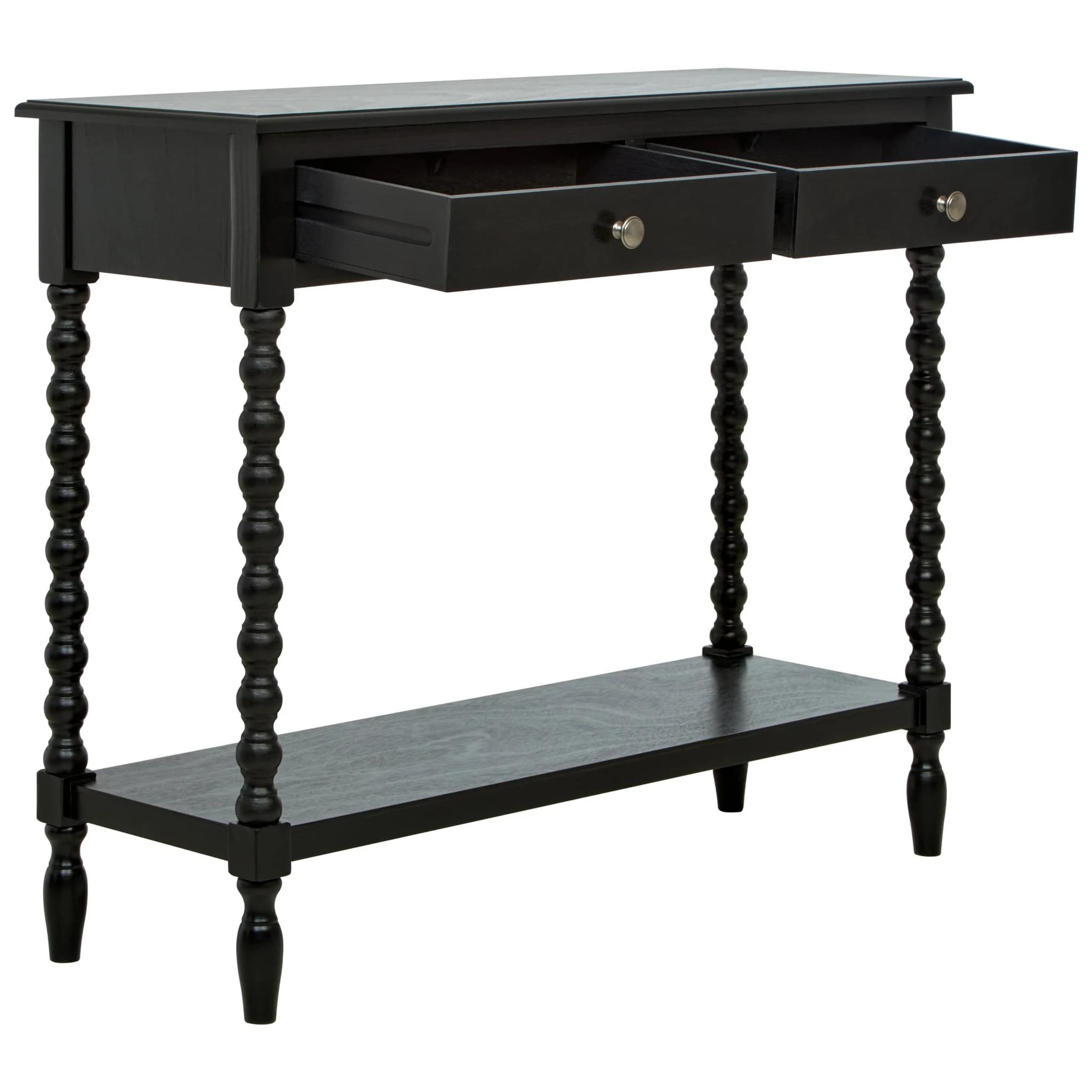 Heritage Two Drawer Bobble Detail Black Wooden Console Table - Tables, photo 4 of 8