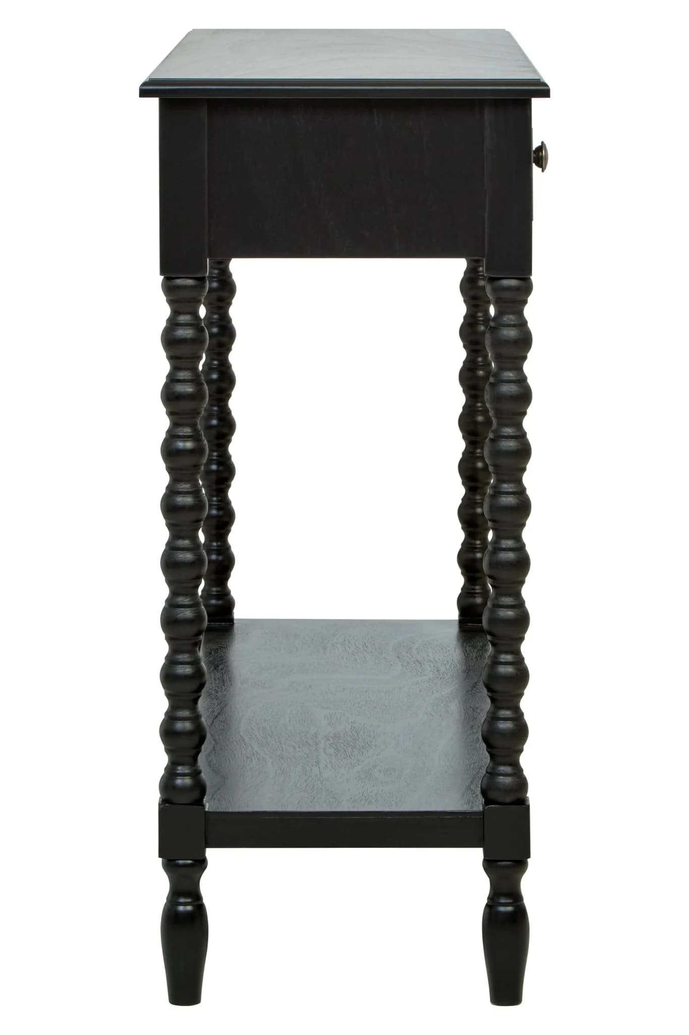 Heritage Two Drawer Bobble Detail Black Wooden Console Table - Tables, photo 3 of 8