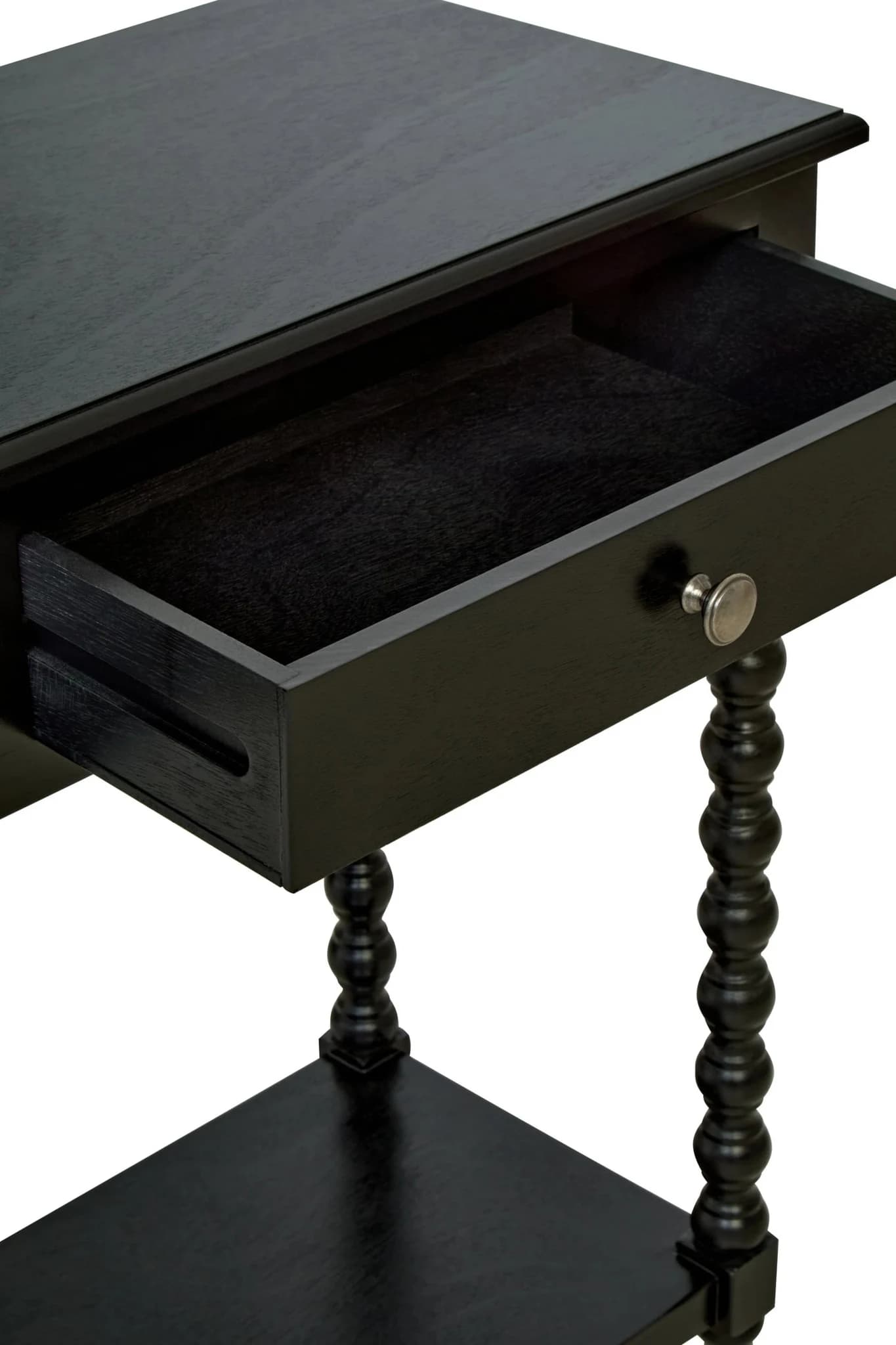 Heritage Two Drawer Bobble Detail Black Wooden Console Table - Tables, photo 7 of 8