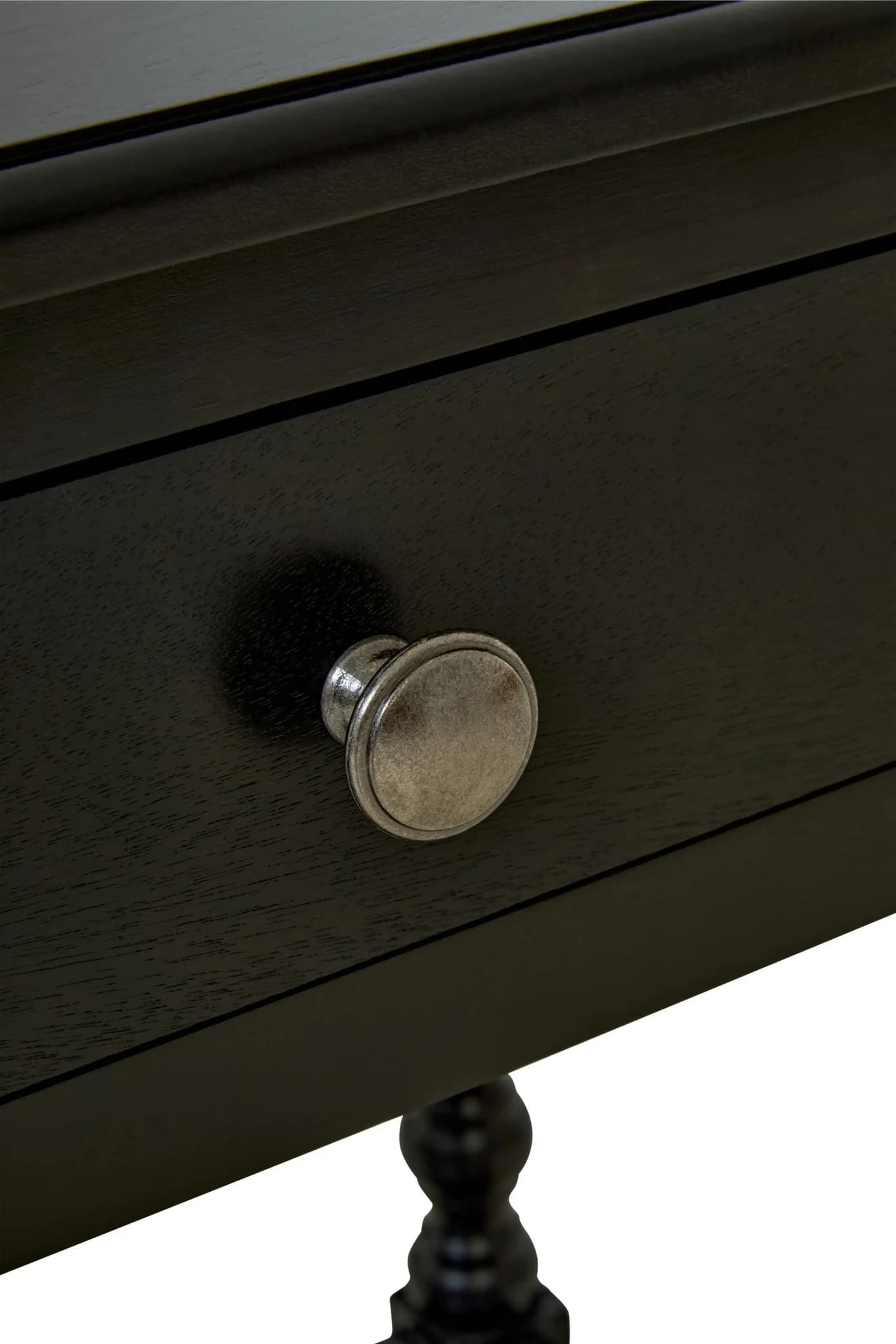 Heritage One Drawer Bobble Detail Black Wooden Bedside Table - Tables, photo 8 of 8