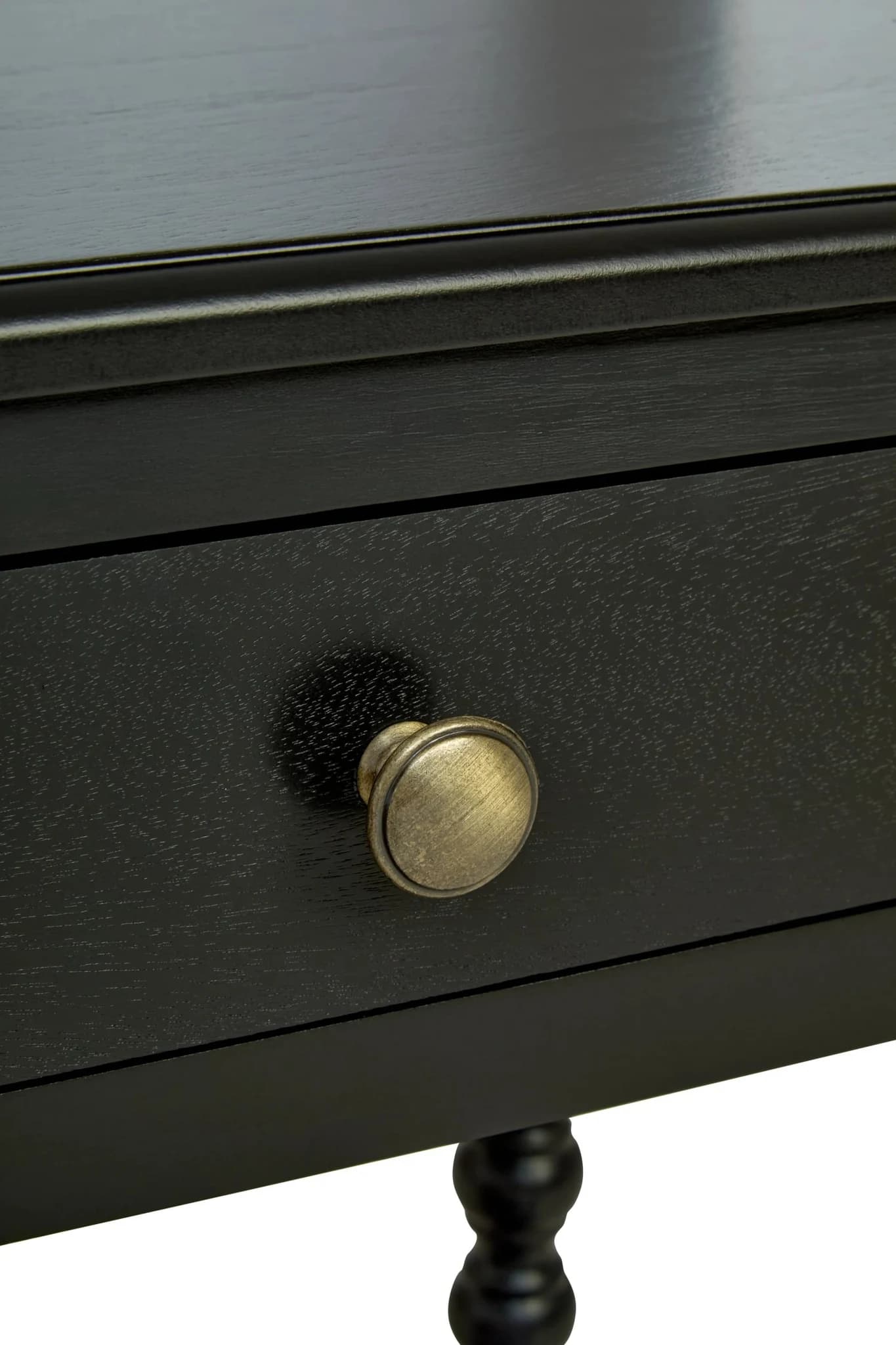 Heritage One Drawer Bobble Detail Black Wooden Bedside Table - Tables, photo 7 of 8