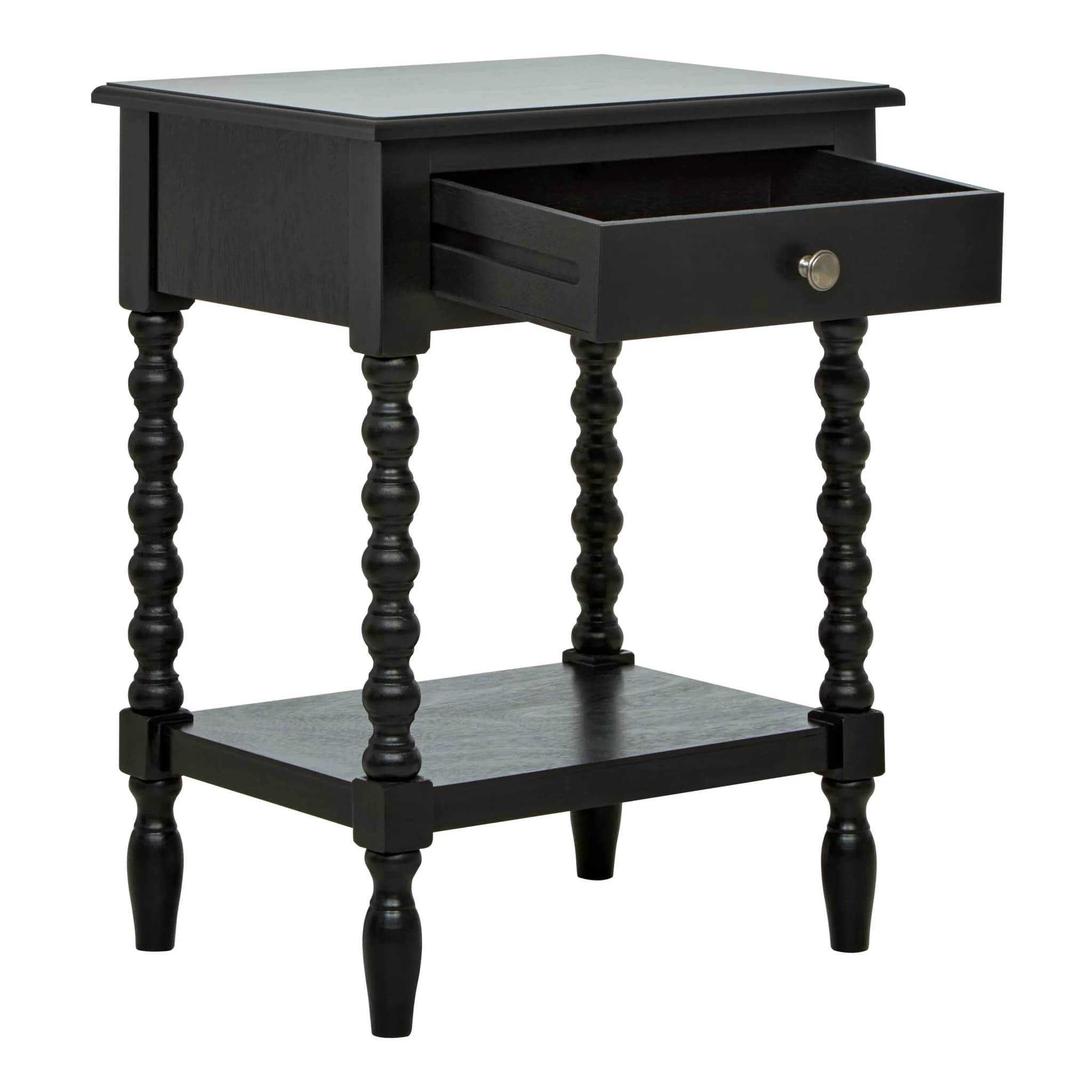 Heritage One Drawer Bobble Detail Black Wooden Bedside Table - Tables, photo 4 of 8