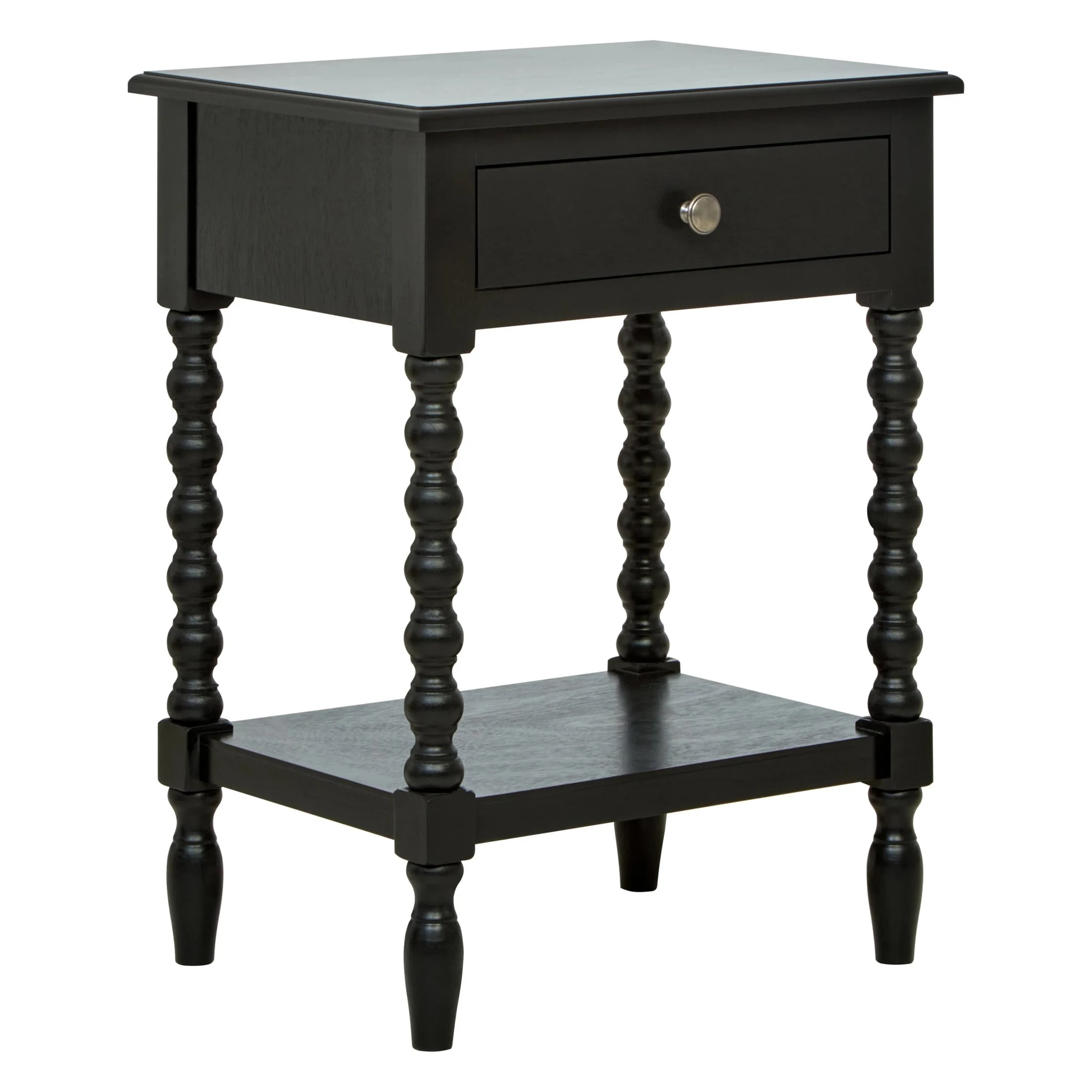 Heritage One Drawer Bobble Detail Black Wooden Bedside Table - Tables, photo 3 of 8