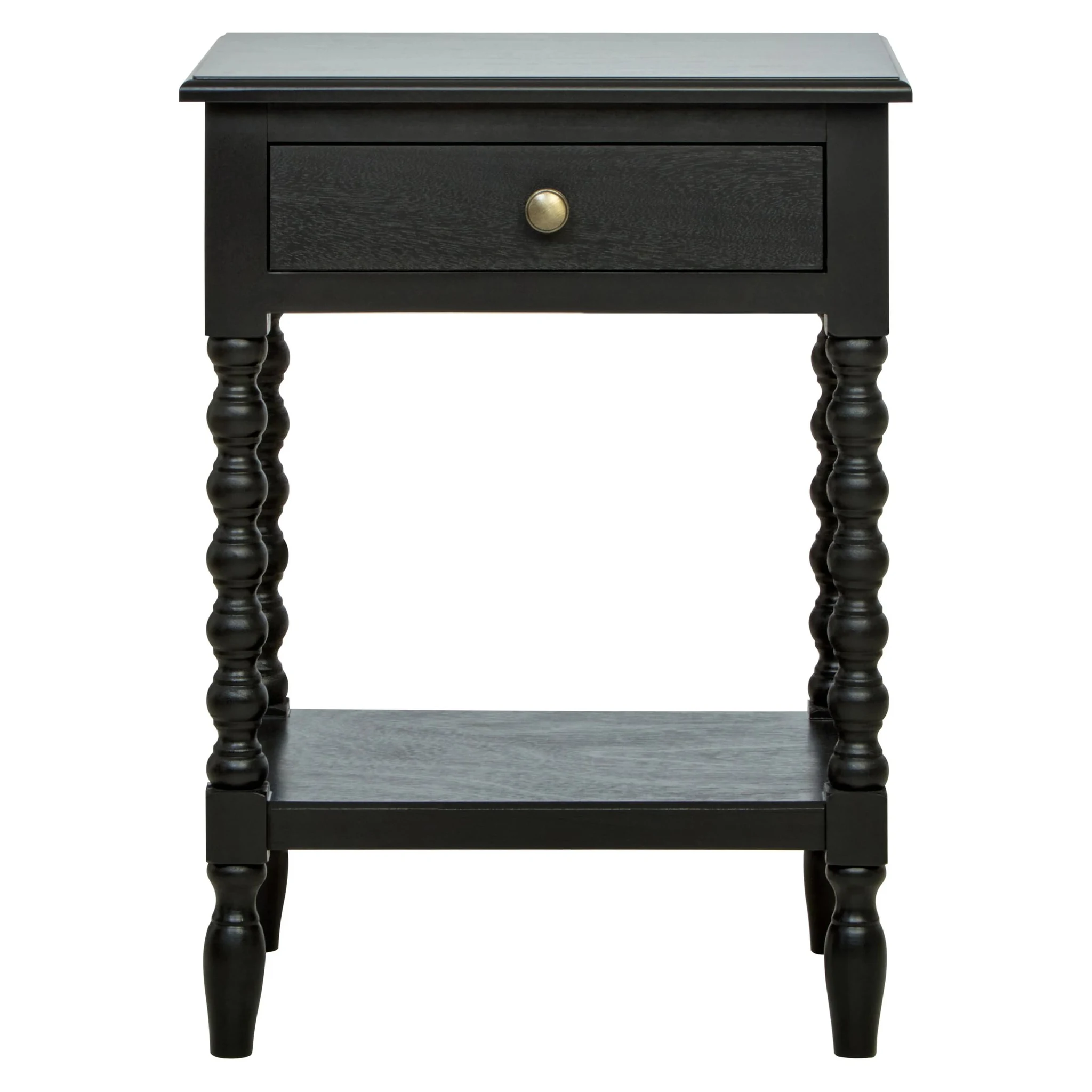 Heritage One Drawer Bobble Detail Black Wooden Bedside Table - Tables, photo 2 of 8