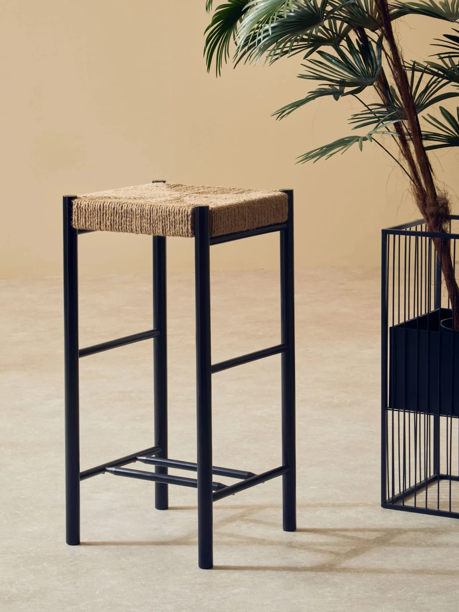 Bandar Natural Rope and Black Wood Bar Stool - Seating, photo 3 of 8