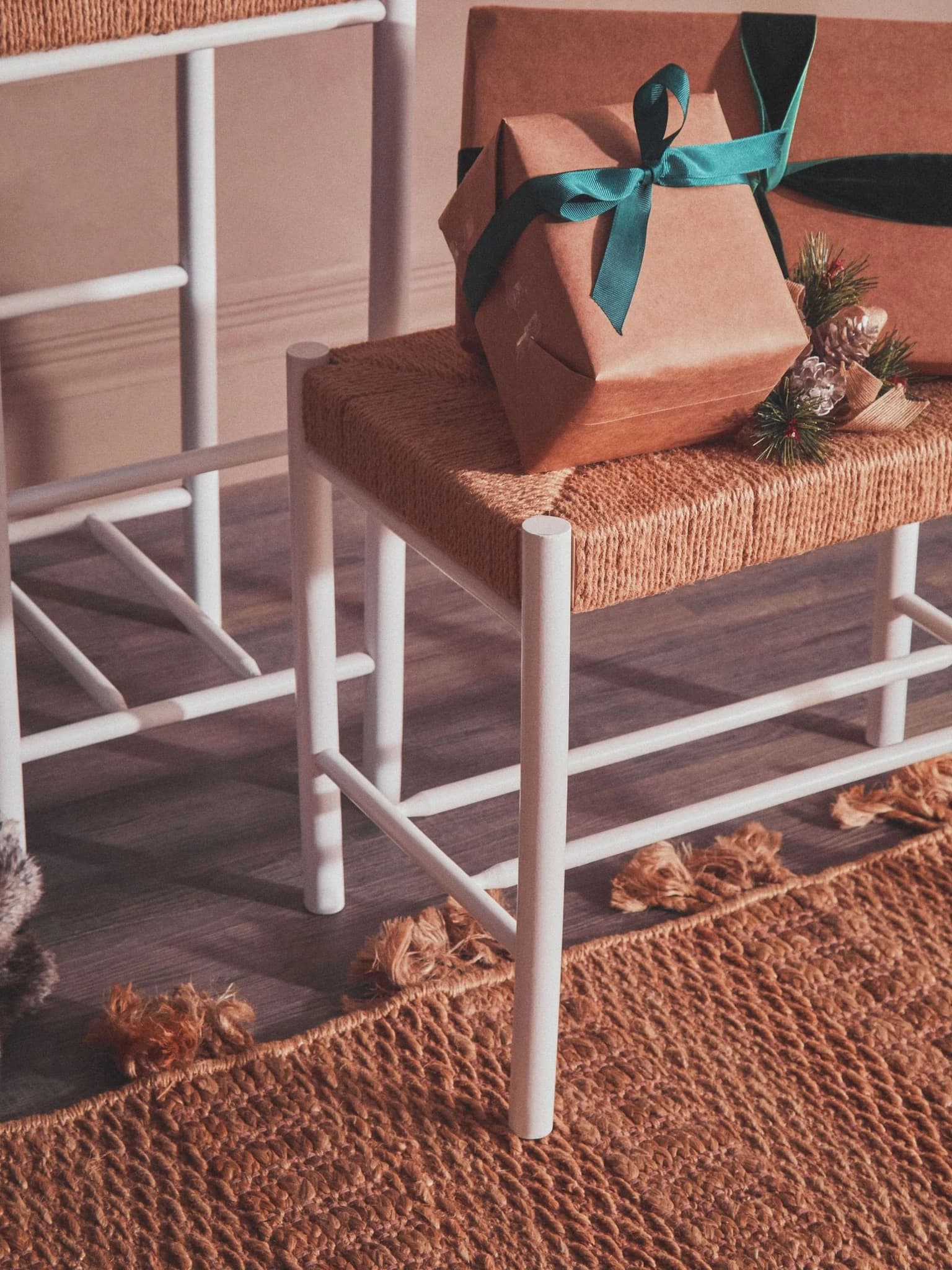 Bandar Small Natural Rope and White Wood Bench - Seating, photo 6 of 8