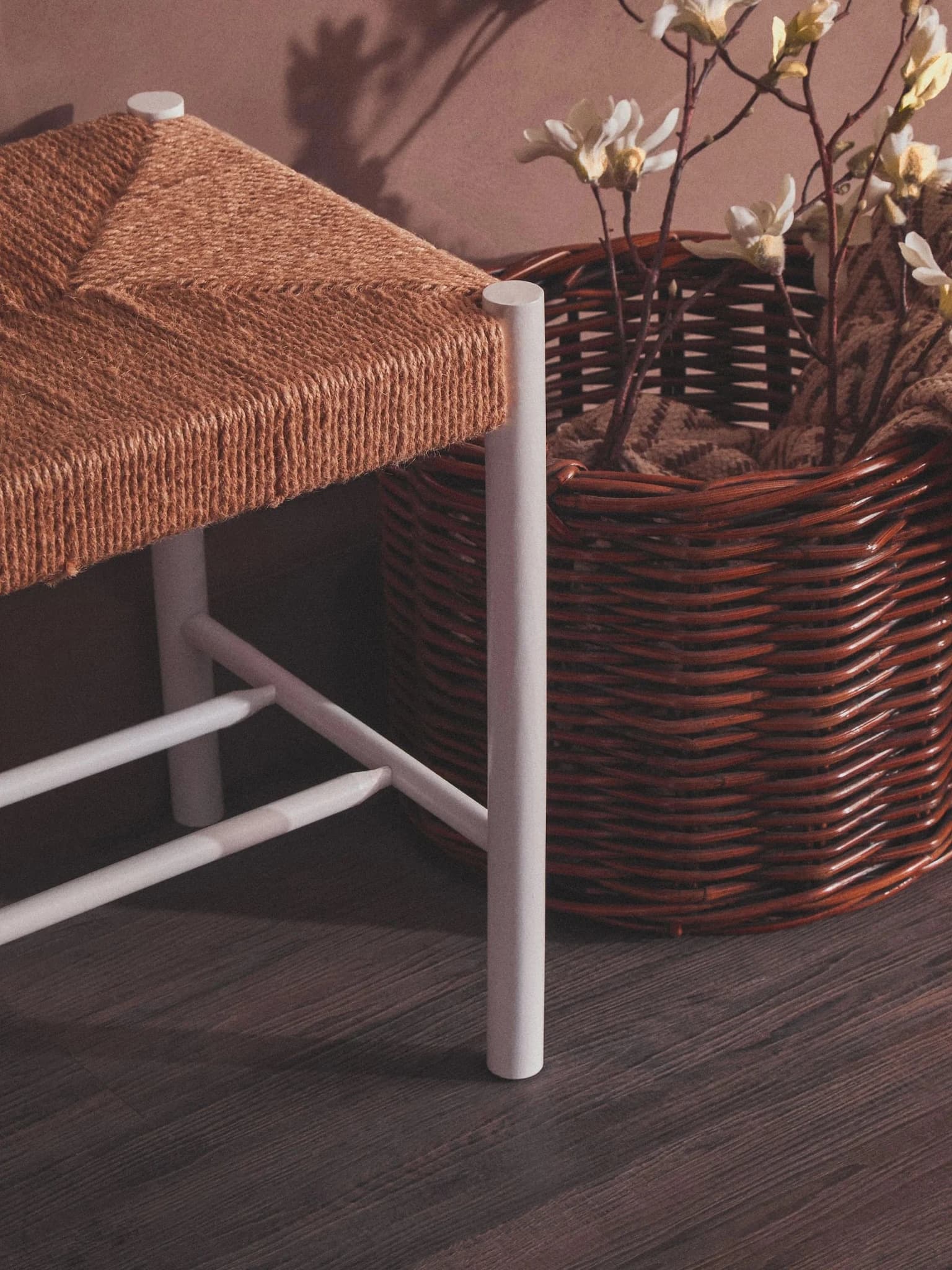 Bandar Small Natural Rope and White Wood Bench - Seating, photo 3 of 8