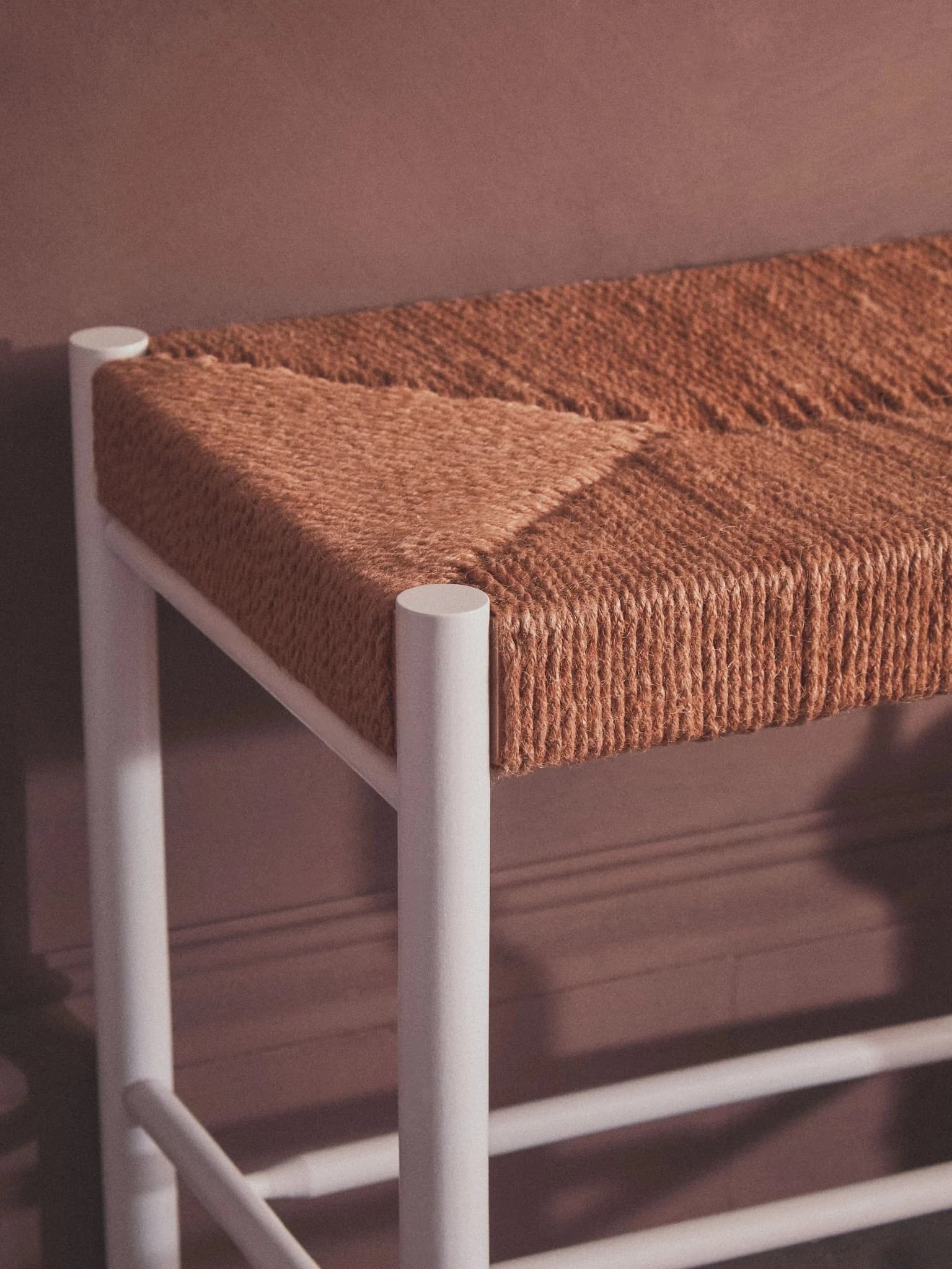 Bandar Small Natural Rope and White Wood Bench - Seating, photo 2 of 8
