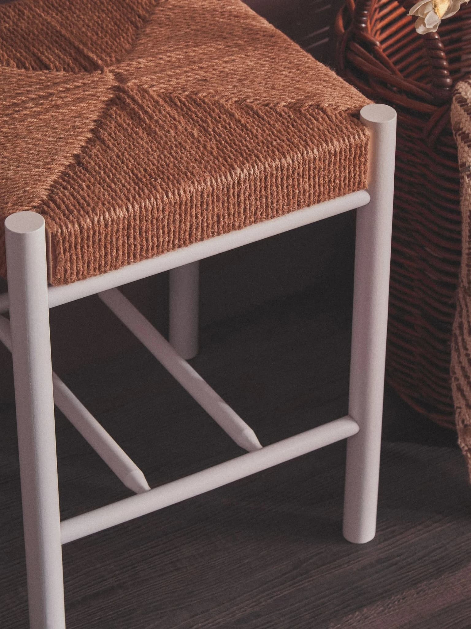 Bandar Natural Rope and White Wood Stool - Seating, photo 2 of 8